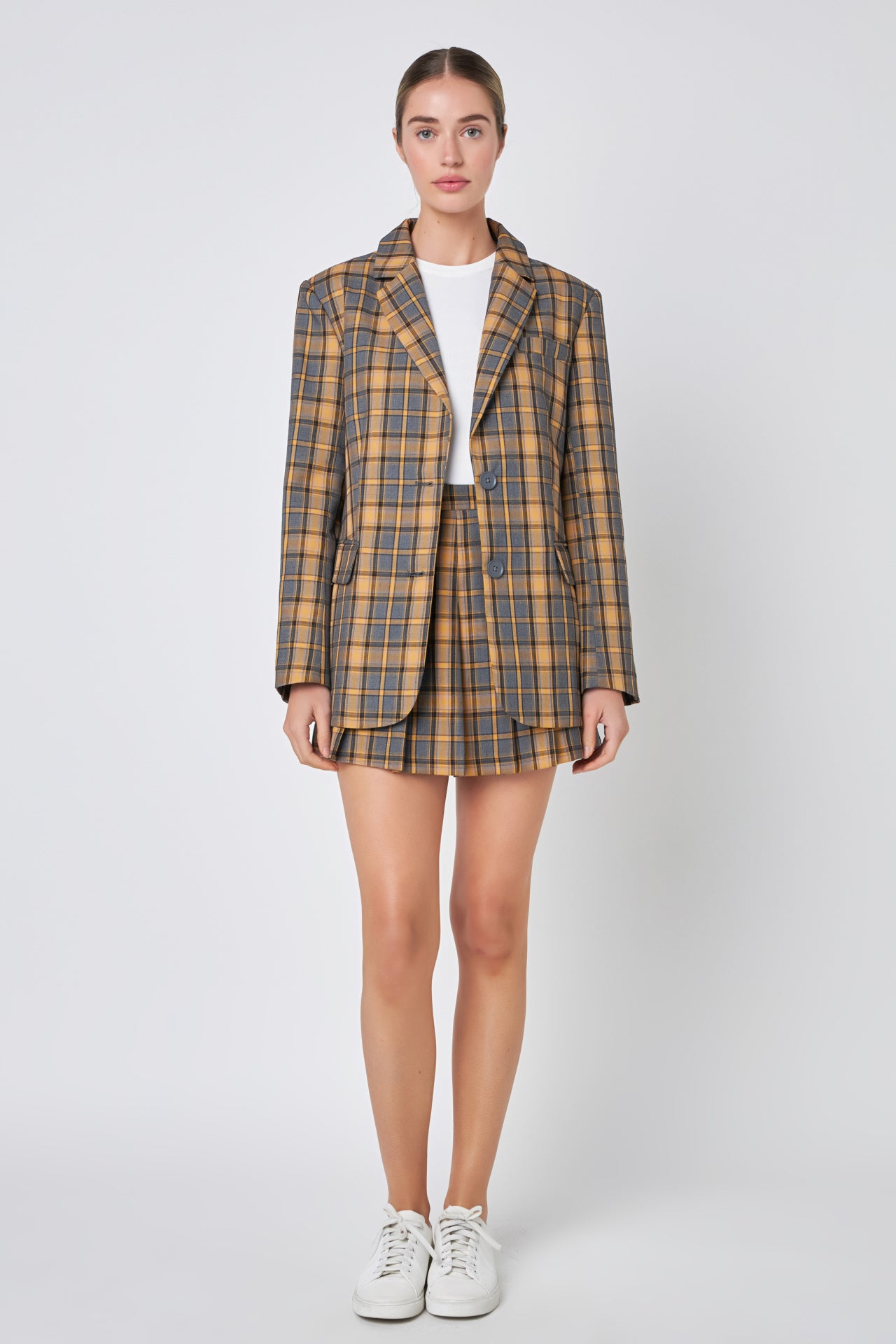 CHECKED PLEATED SKORT