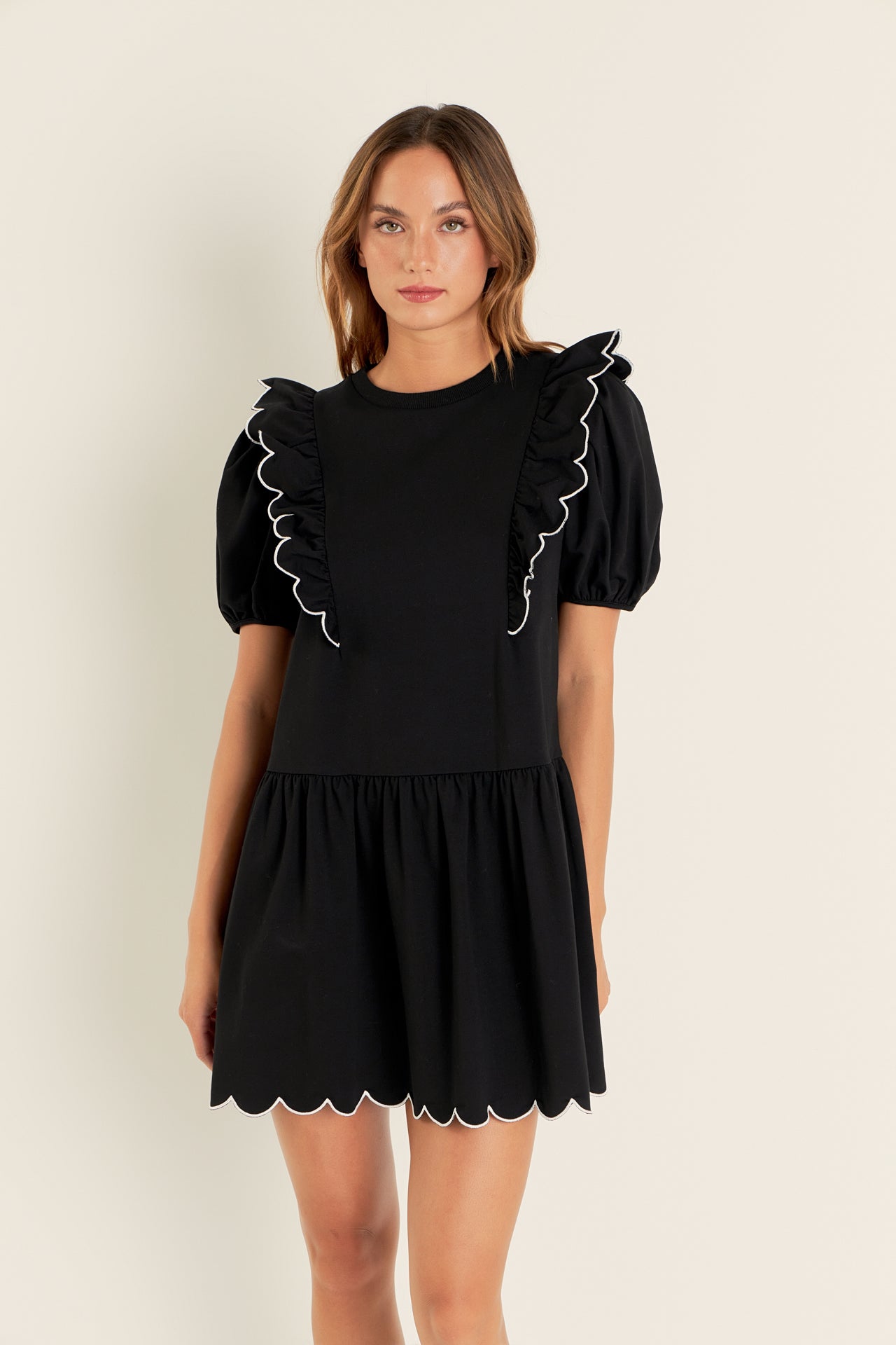 Scallop Edge Knit Mini Dress