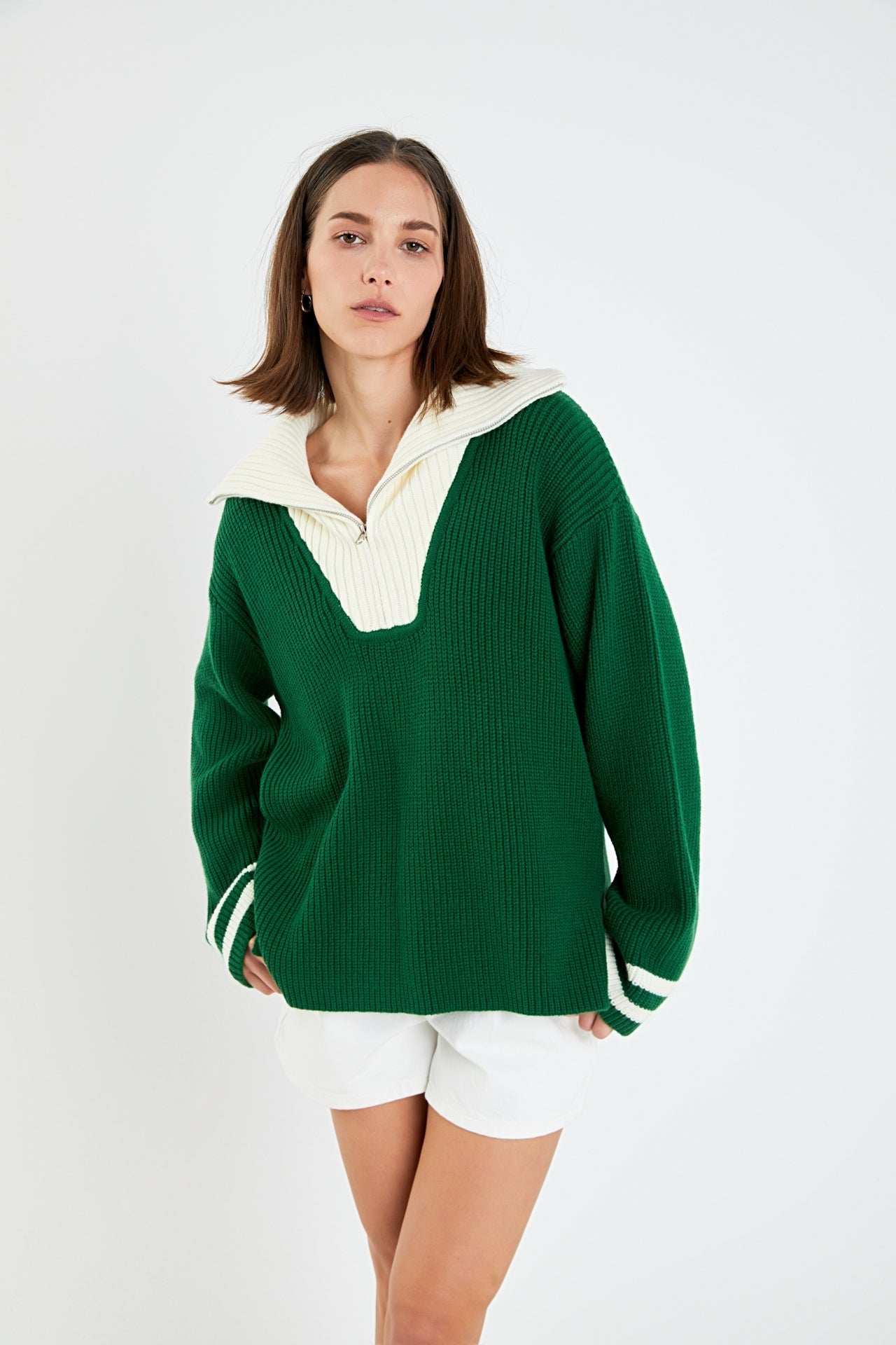 ENGLISH FACTORY - Stripe Knitted Half Zip up Sweater - SWEATERS & KNITS available at Objectrare