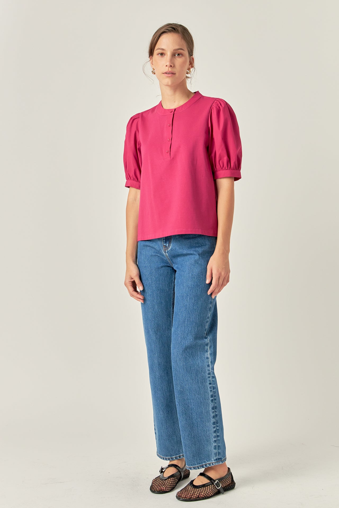 ENGLISH FACTORY - Mixed Media Puff Sleeve Top - TOPS available at Objectrare