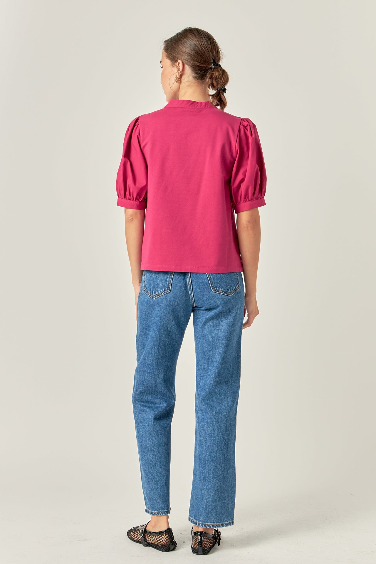 ENGLISH FACTORY - Mixed Media Puff Sleeve Top - TOPS available at Objectrare