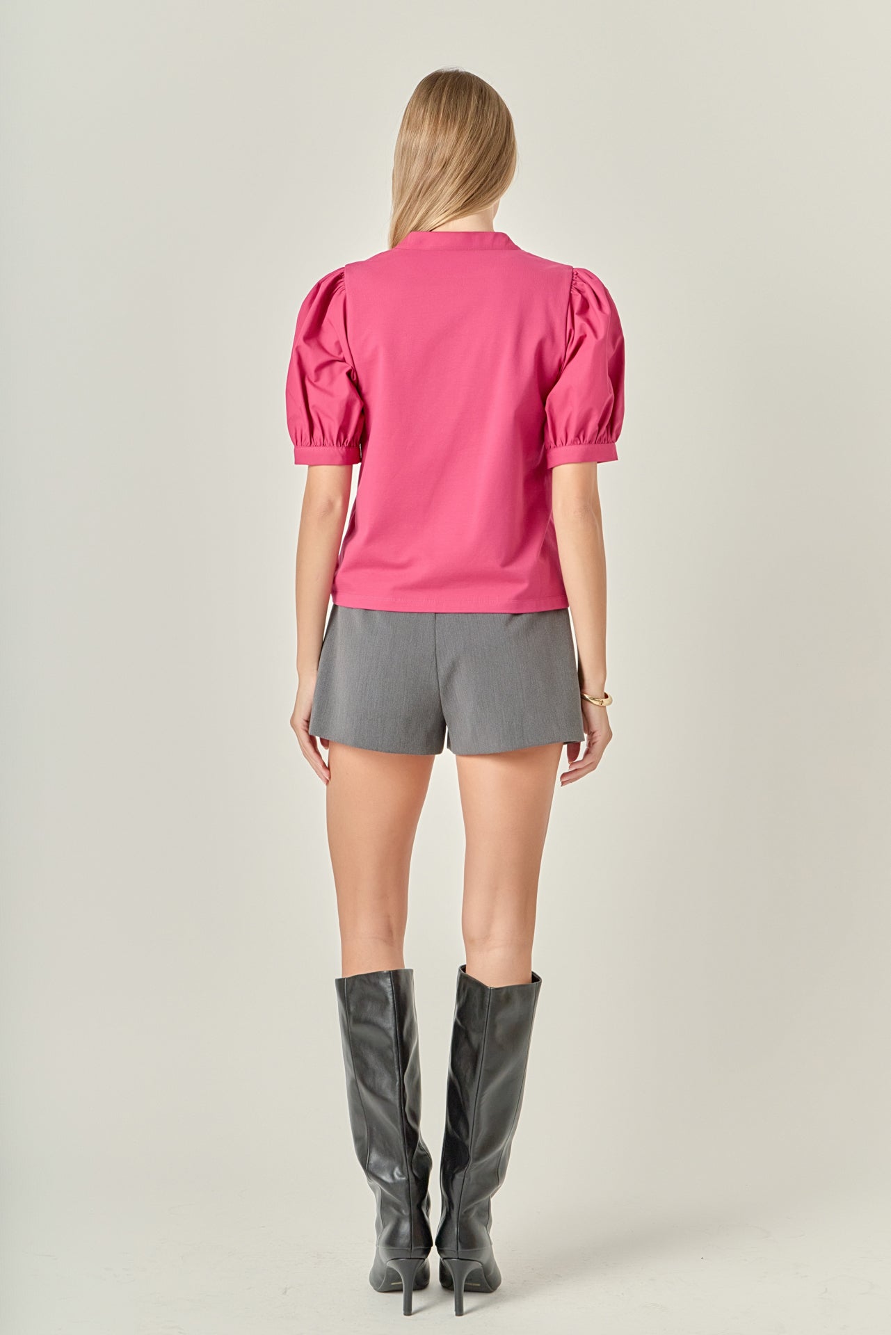ENGLISH FACTORY - Mixed Media Puff Sleeve Top - TOPS available at Objectrare