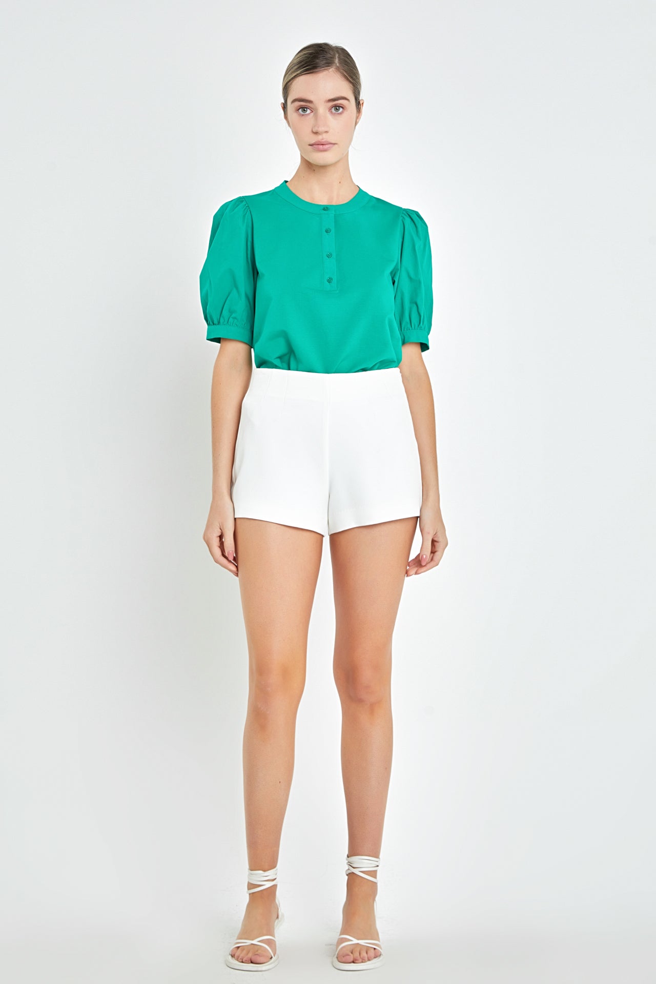 ENGLISH FACTORY - Mixed Media Puff Sleeve Top - TOPS available at Objectrare