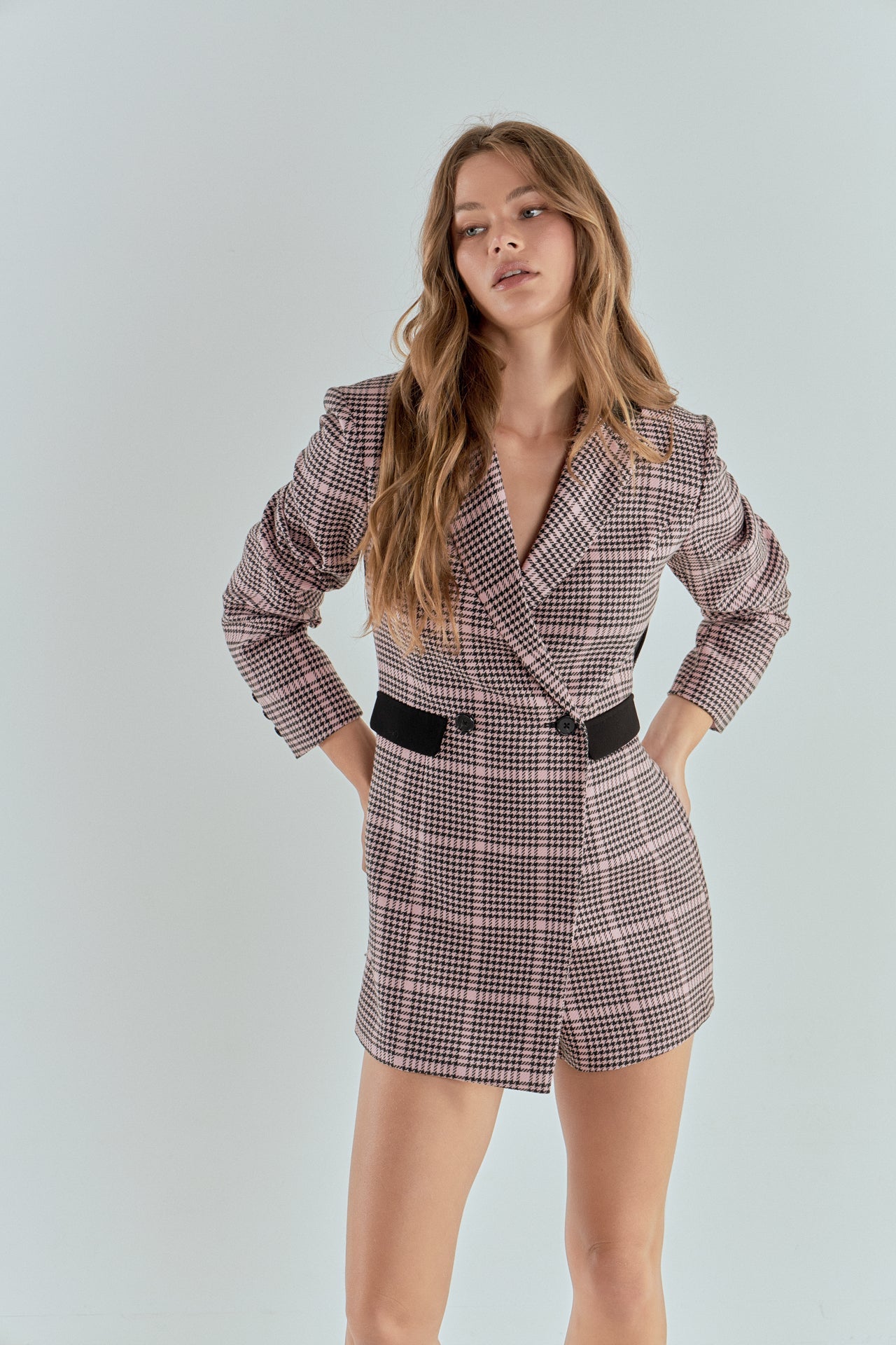 ENDLESS ROSE - Houndstooth Contrast Romper - ROMPERS available at Objectrare