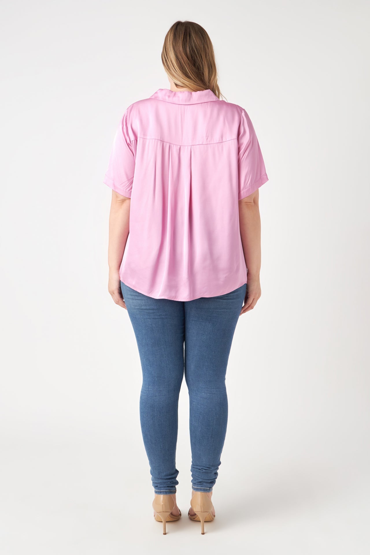 ENGLISH FACTORY - Plus Size Satin Short Sleeve Shirt - SHIRTS & BLOUSES available at Objectrare