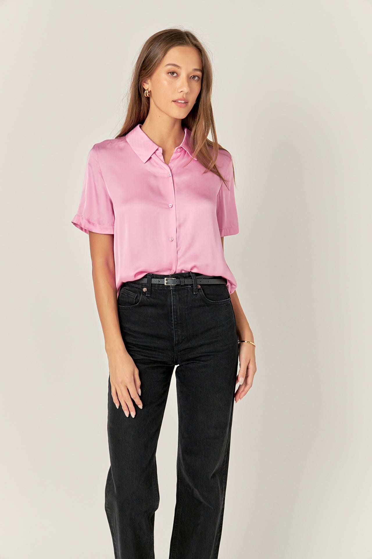 ENGLISH FACTORY - Satin Short Sleeve Shirt - BLOUSES available at Objectrare