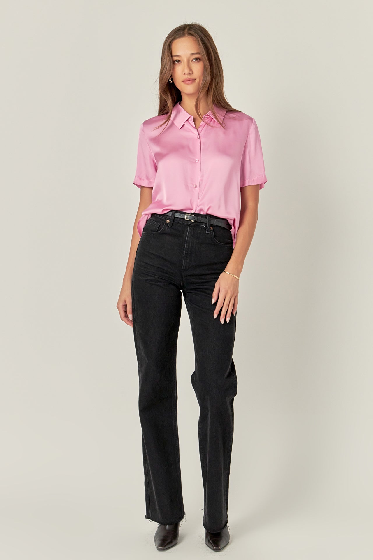 ENGLISH FACTORY - Satin Short Sleeve Shirt - BLOUSES available at Objectrare
