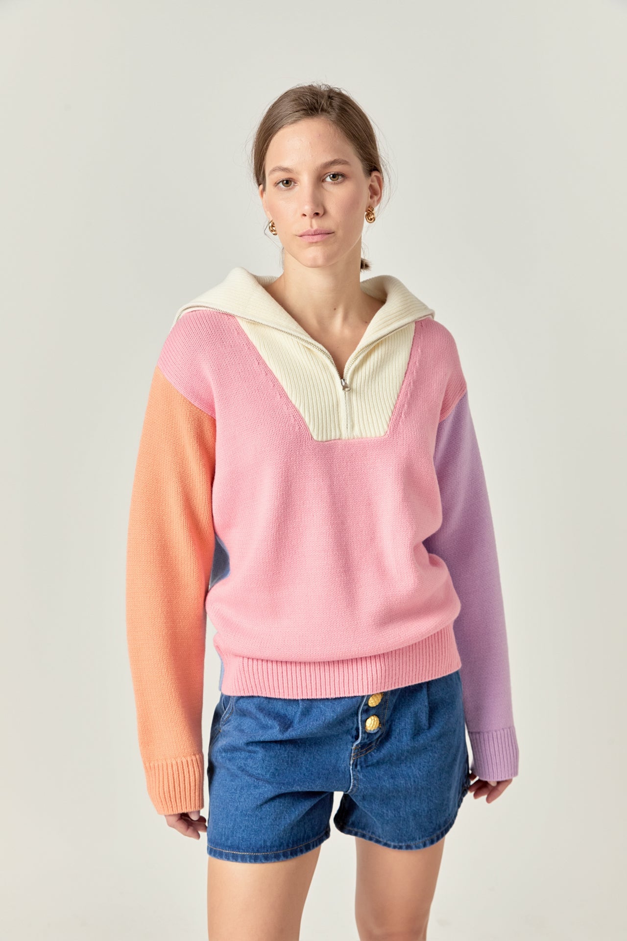 ENGLISH FACTORY - Colorblock Zip Pullover Sweater - SWEATERS & KNITS available at Objectrare