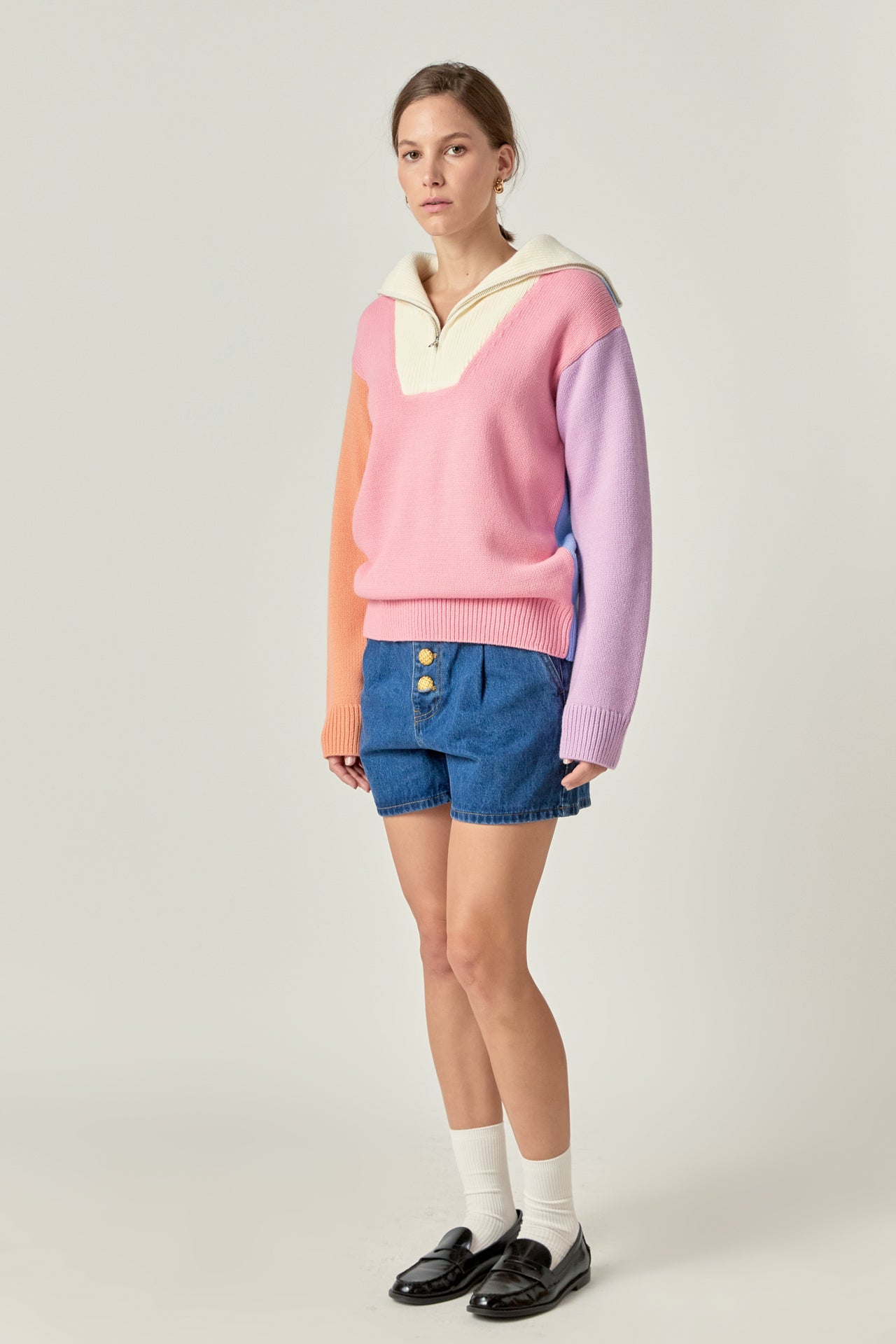 ENGLISH FACTORY - Colorblock Zip Pullover Sweater - SWEATERS & KNITS available at Objectrare