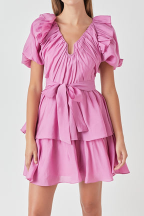 ENDLESS ROSE - Puff Sleeve Layered Mini Dress - DRESSES available at Objectrare