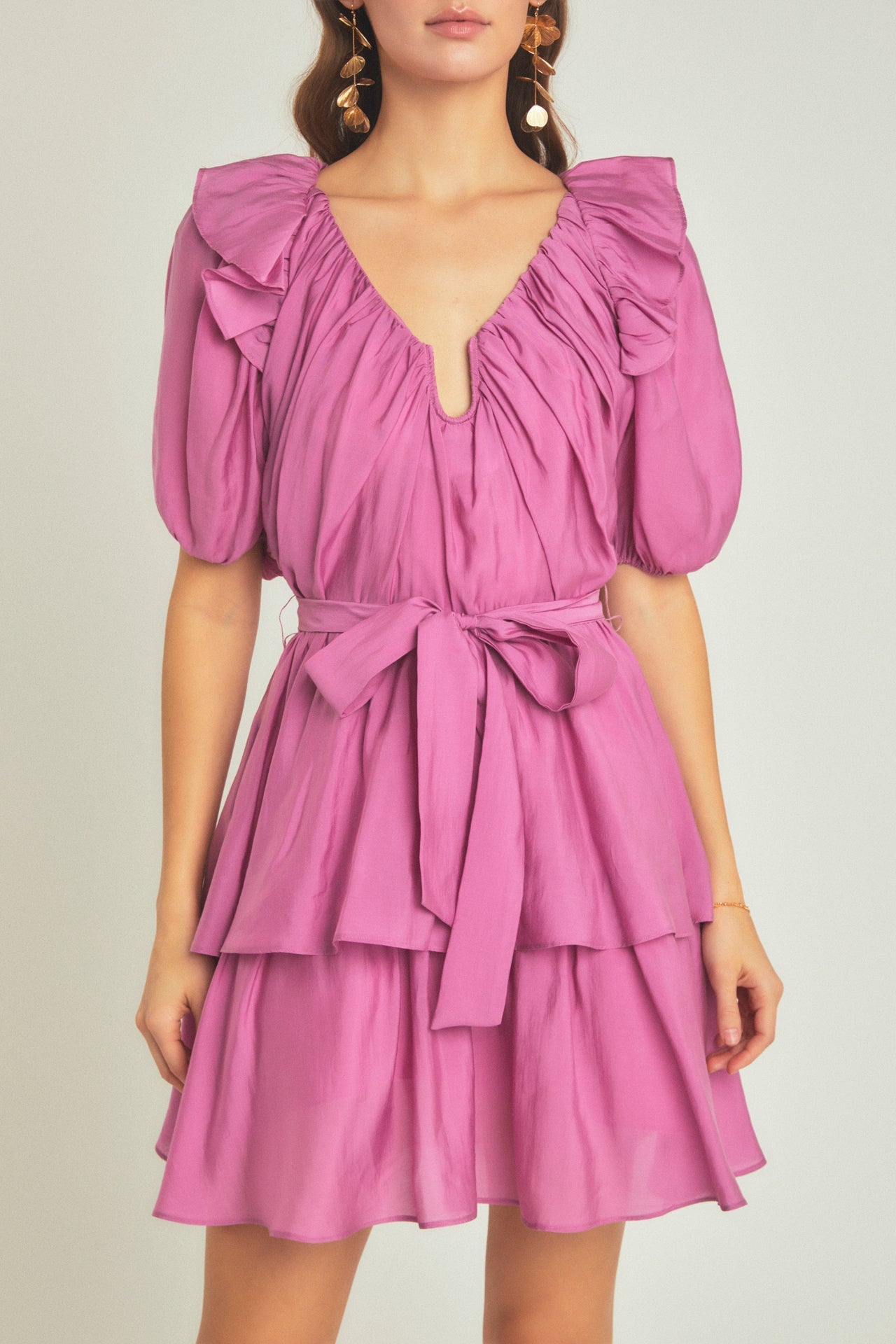 ENDLESS ROSE - Puff Sleeve Layered Mini Dress - DRESSES available at Objectrare