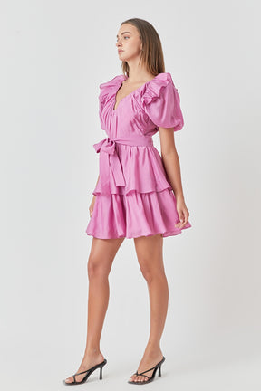 ENDLESS ROSE - Puff Sleeve Layered Mini Dress - DRESSES available at Objectrare