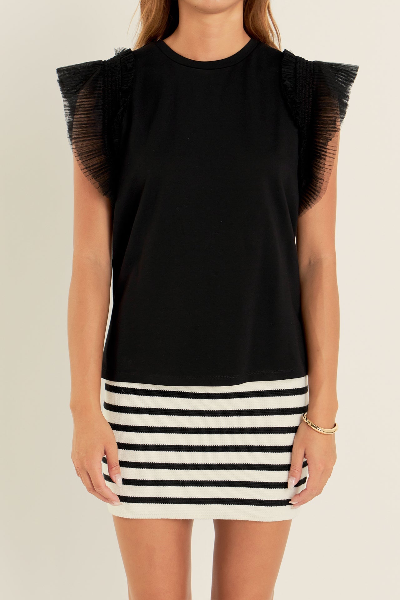 ENGLISH FACTORY - Tulle Ruffle Knit Top - TOPS available at Objectrare
