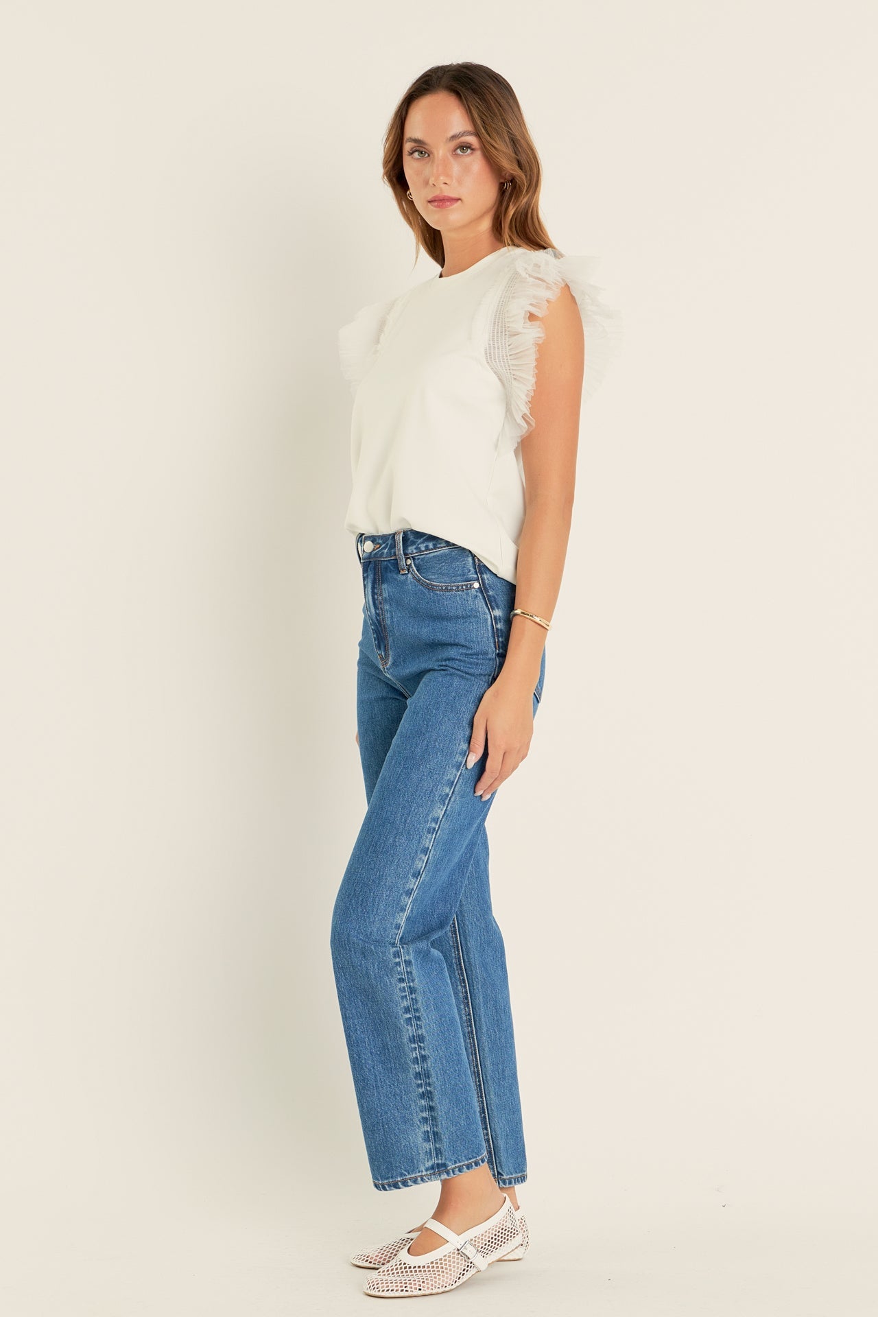 ENGLISH FACTORY - Tulle Ruffle Knit Top - TOPS available at Objectrare