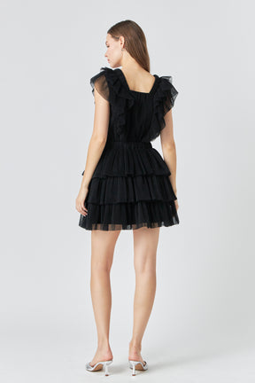 ENDLESS ROSE - Tulle Ruffle Tiered Mini Dress - DRESSES available at Objectrare