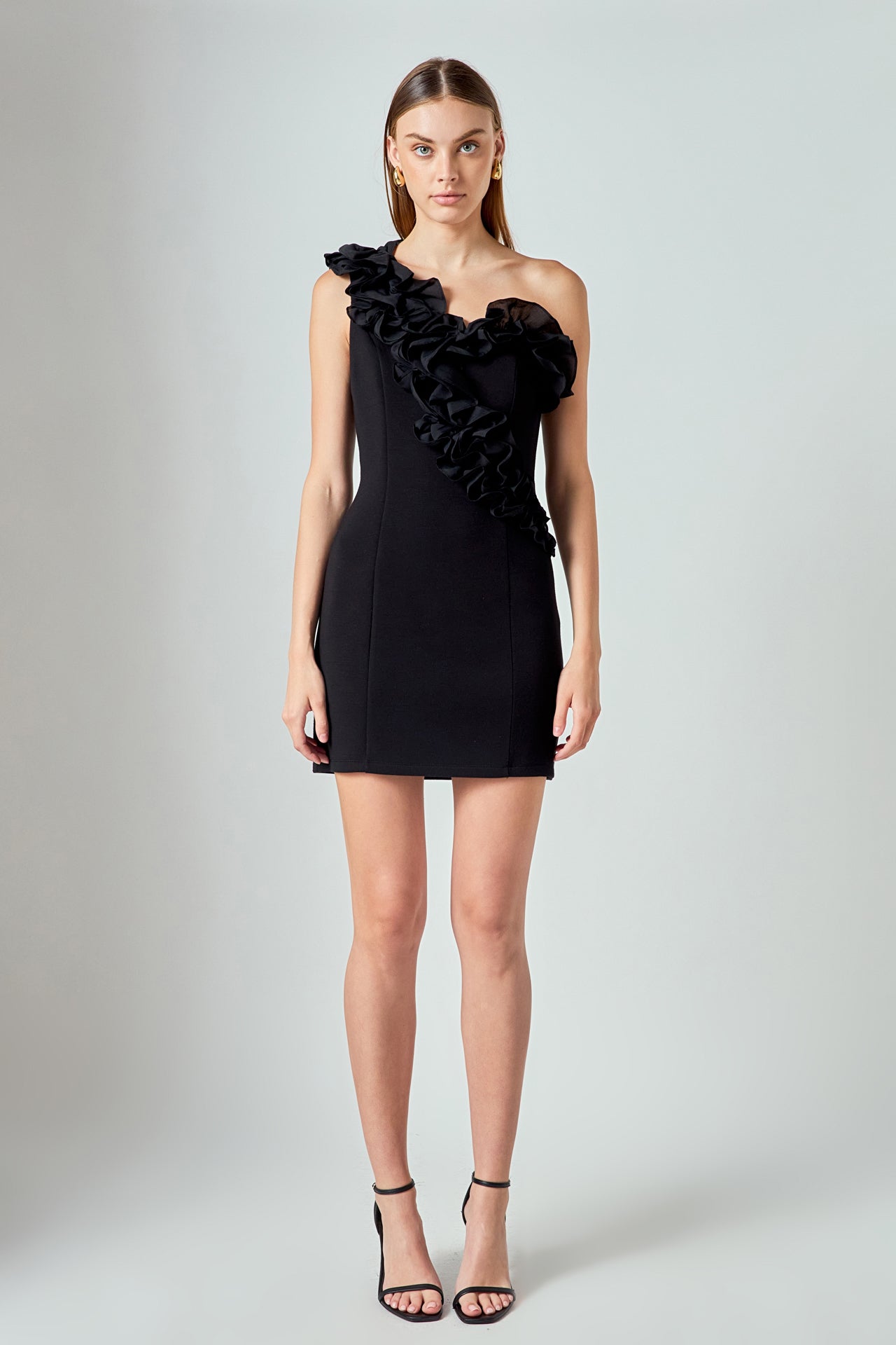 Asymmetrical Ruffle Stretch Mini Dress