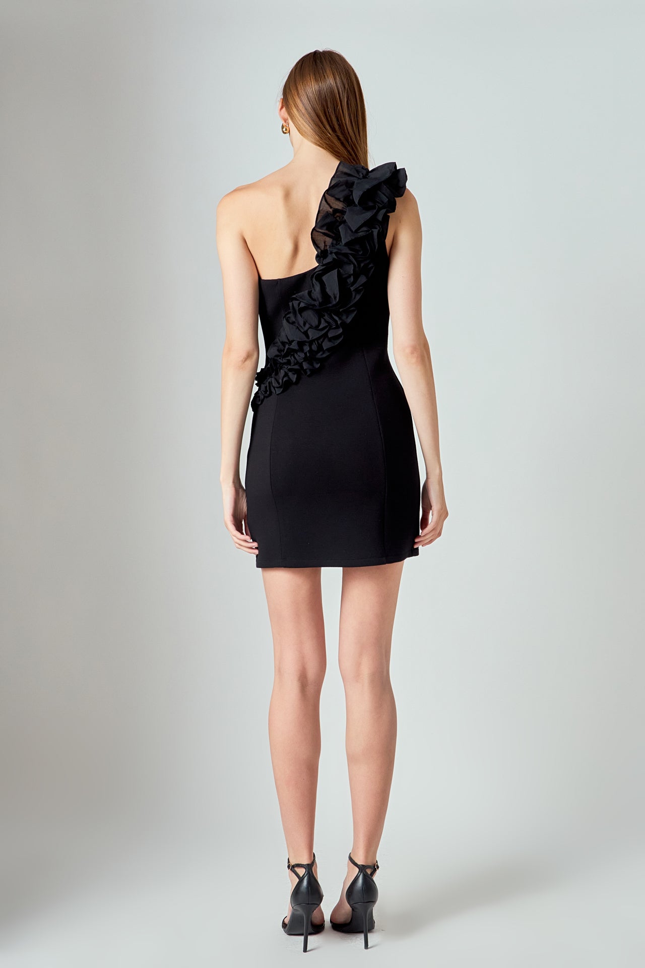 Asymmetrical Ruffle Stretch Mini Dress