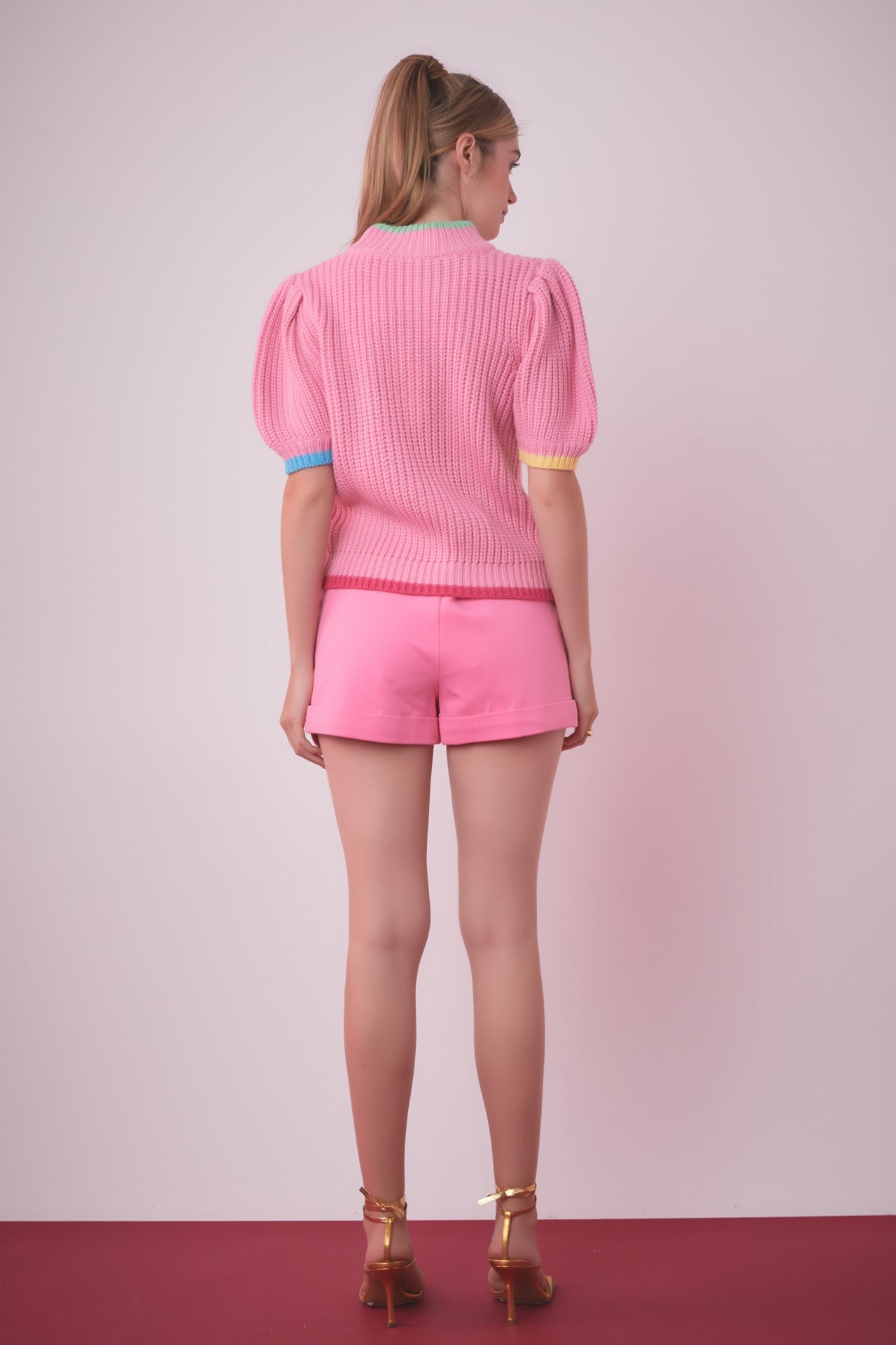 ENGLISH FACTORY - Color Contrast Puff Sleeve Sweater - SWEATERS & KNITS available at Objectrare