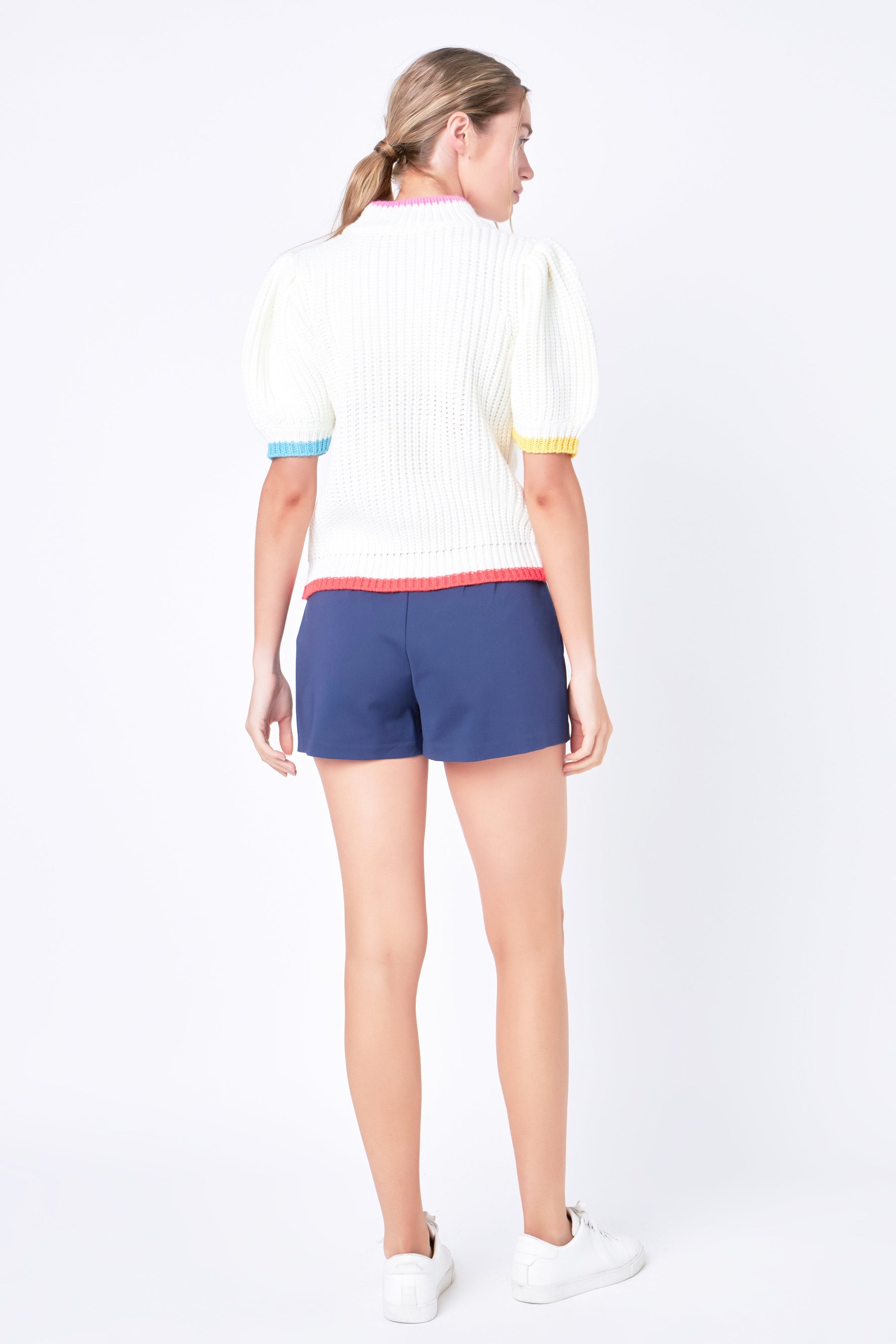ENGLISH FACTORY - Color Contrast Puff Sleeve Sweater - SWEATERS & KNITS available at Objectrare
