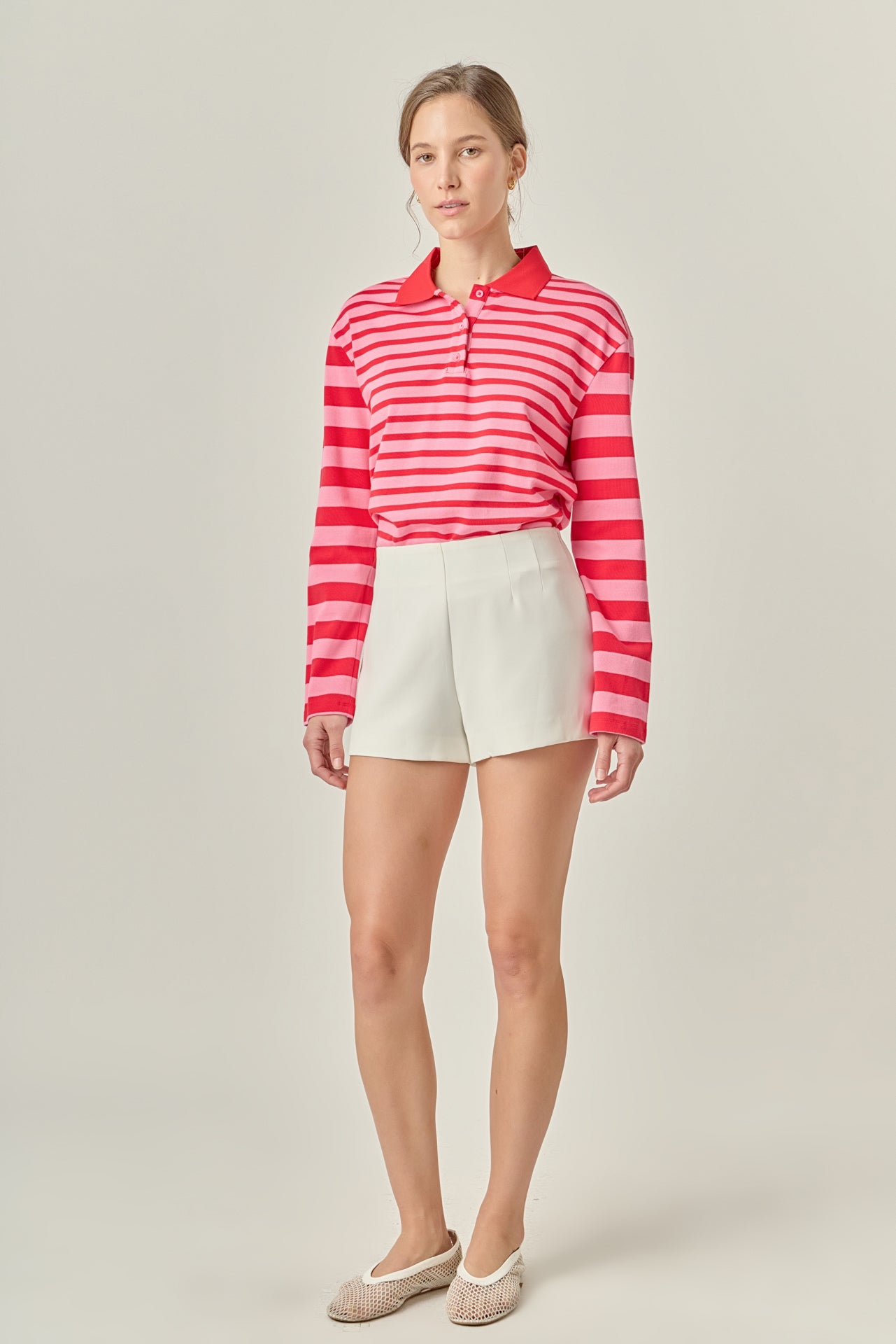 Stripe Long Sleeve Collared Knit Top