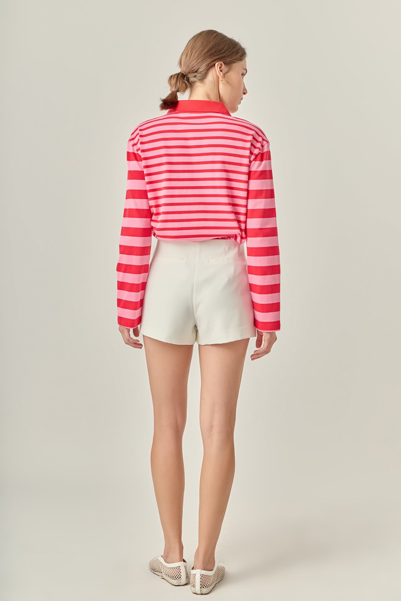 Stripe Long Sleeve Collared Knit Top
