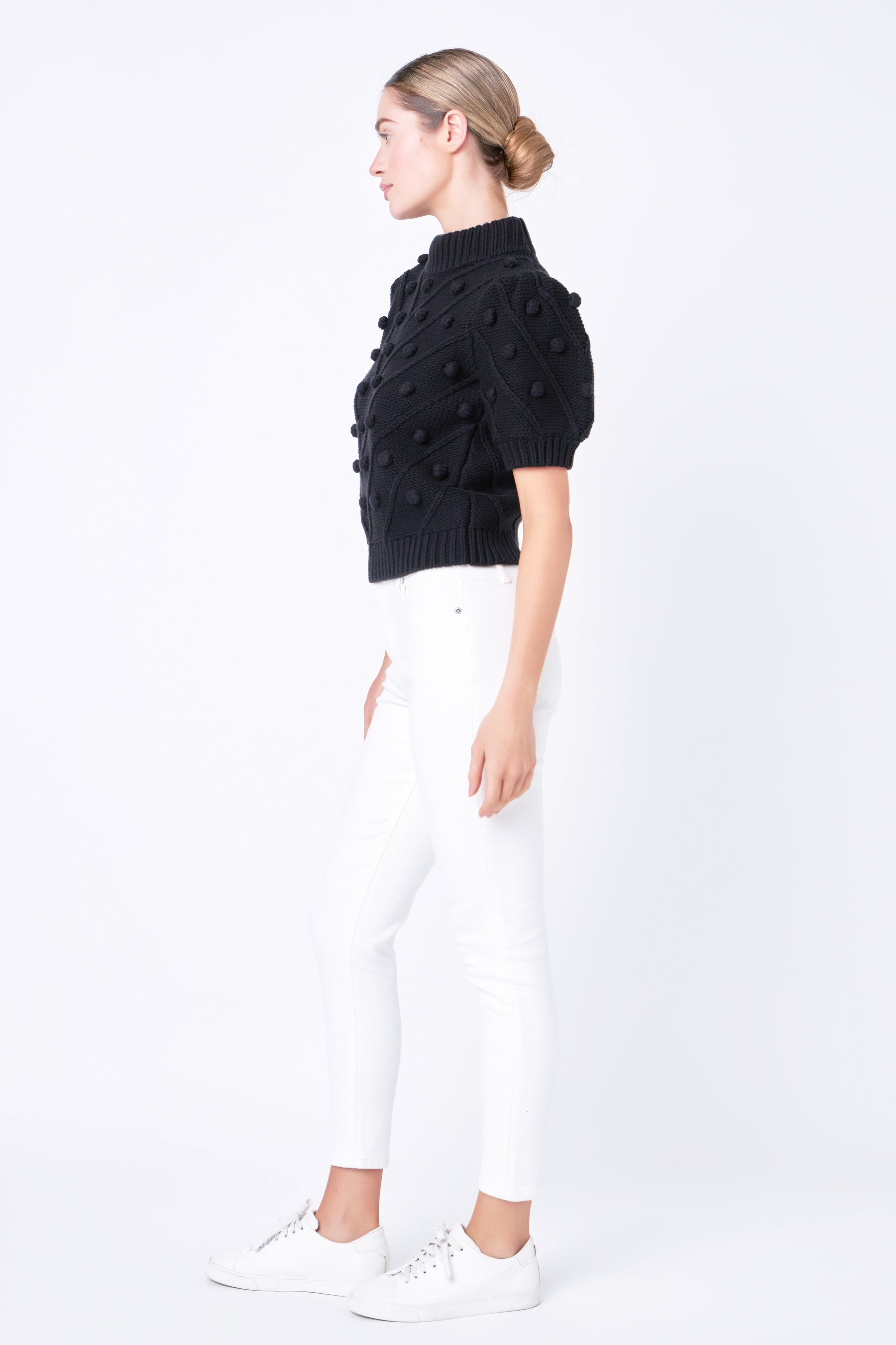 ENGLISH FACTORY - Pom Pom Puff Sleeve Sweater - SWEATERS & KNITS available at Objectrare