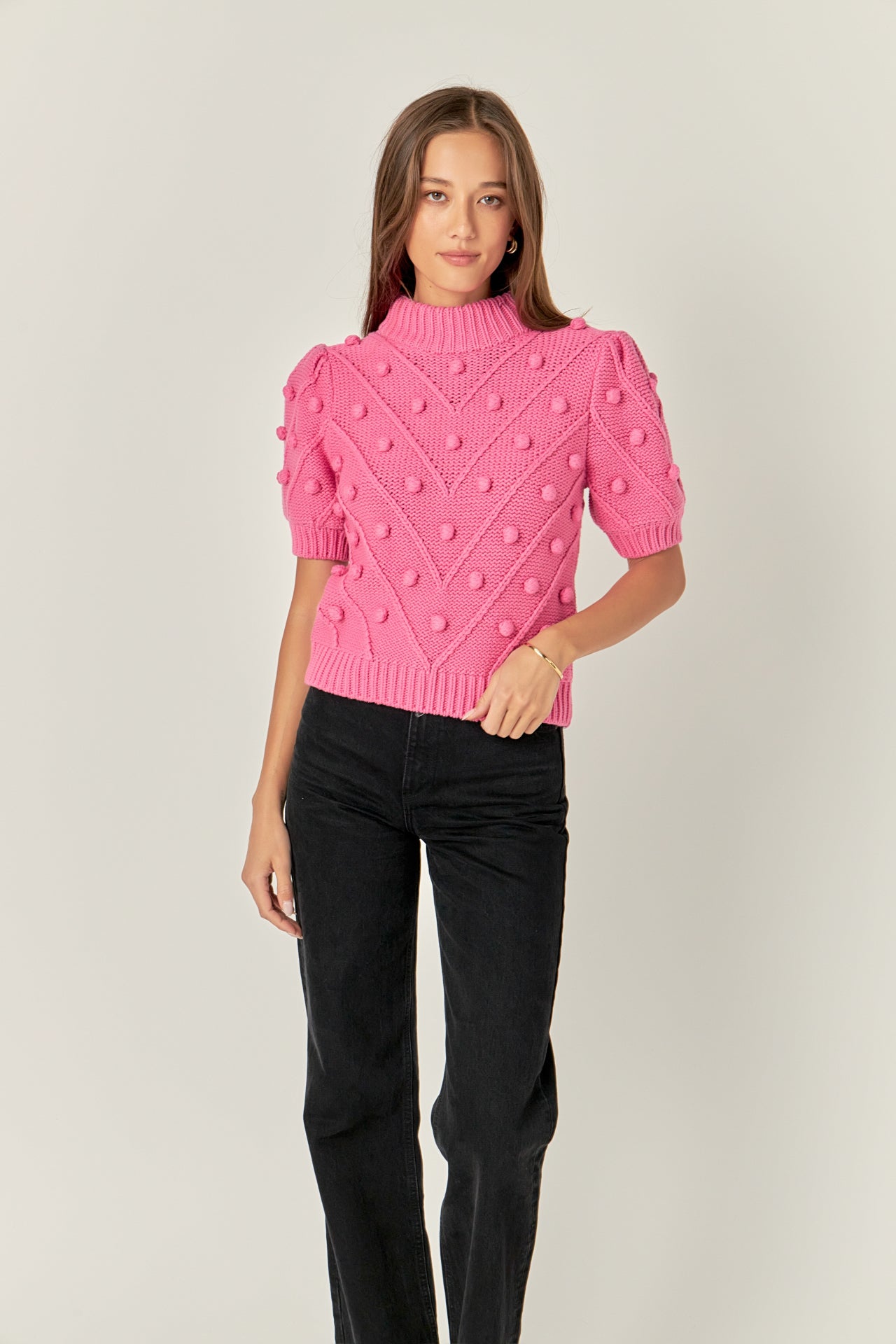 ENGLISH FACTORY - Pom Pom Puff Sleeve Sweater - SWEATERS & KNITS available at Objectrare