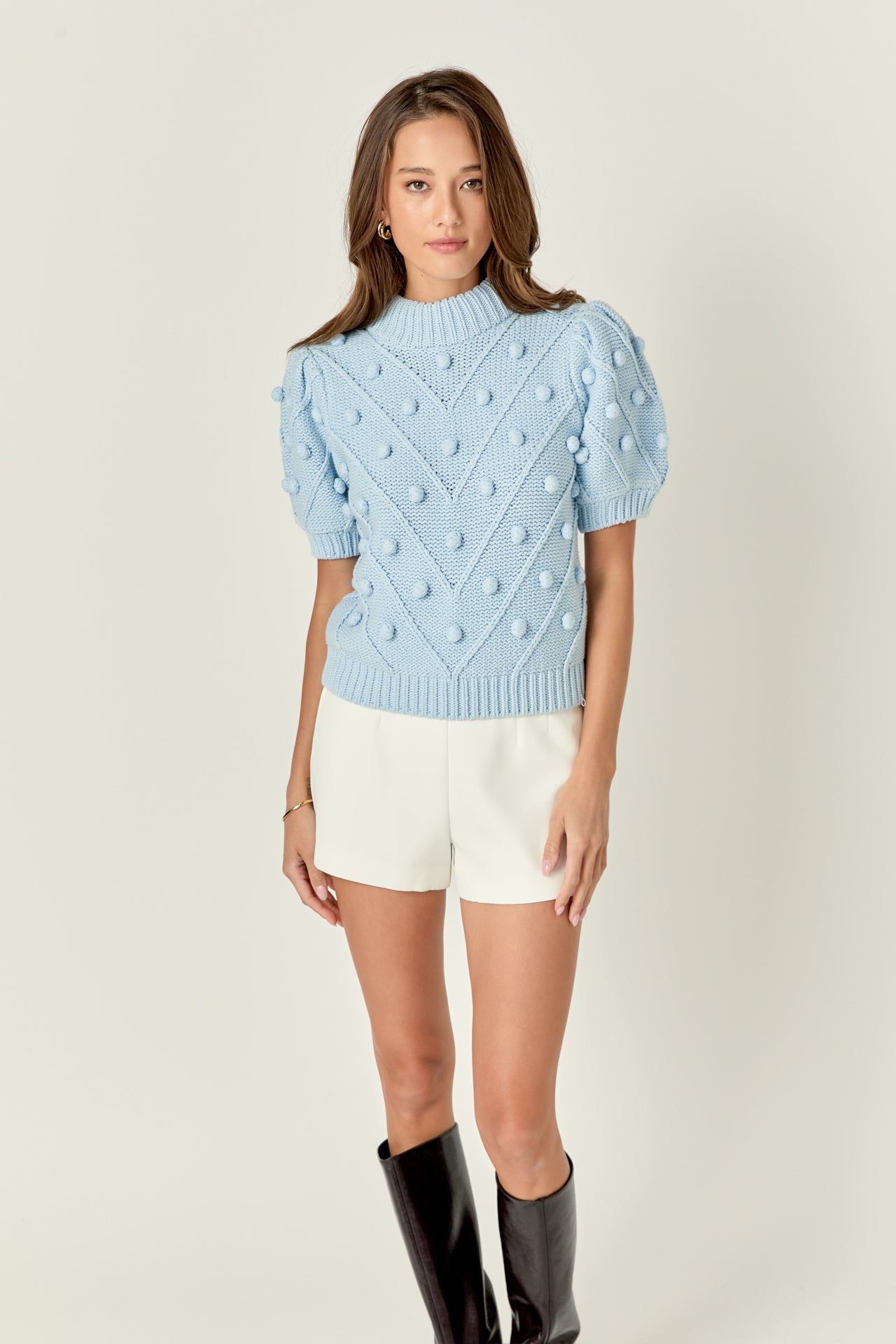 ENGLISH FACTORY - Pom Pom Puff Sleeve Sweater - SWEATERS & KNITS available at Objectrare