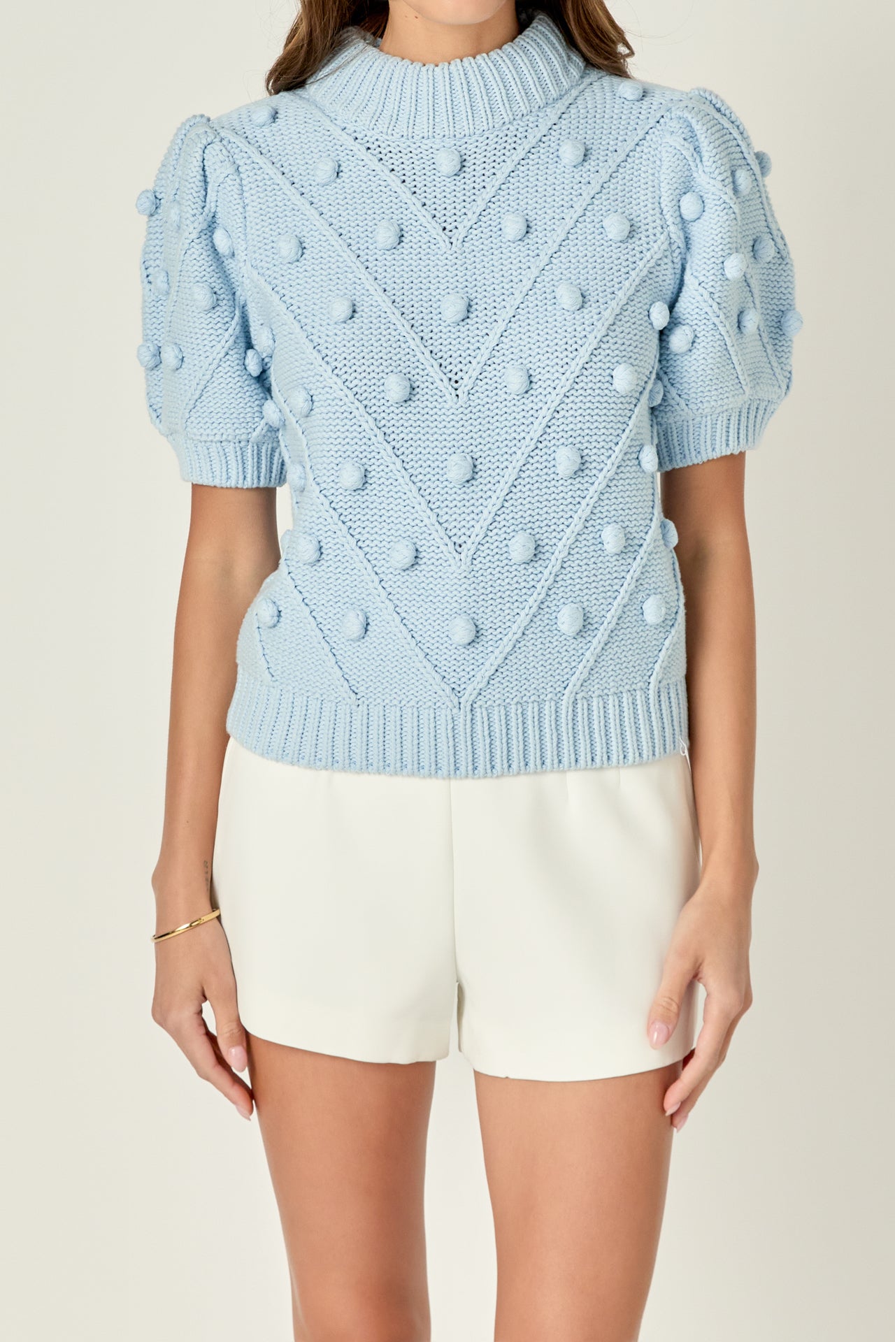 ENGLISH FACTORY - Pom Pom Puff Sleeve Sweater - SWEATERS & KNITS available at Objectrare