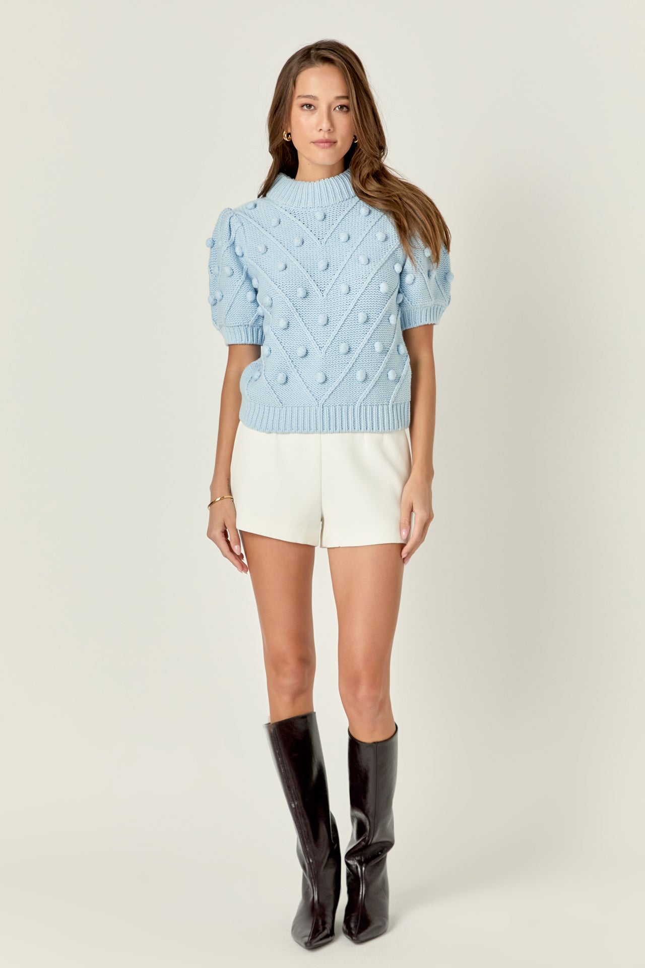 ENGLISH FACTORY - Pom Pom Puff Sleeve Sweater - SWEATERS & KNITS available at Objectrare