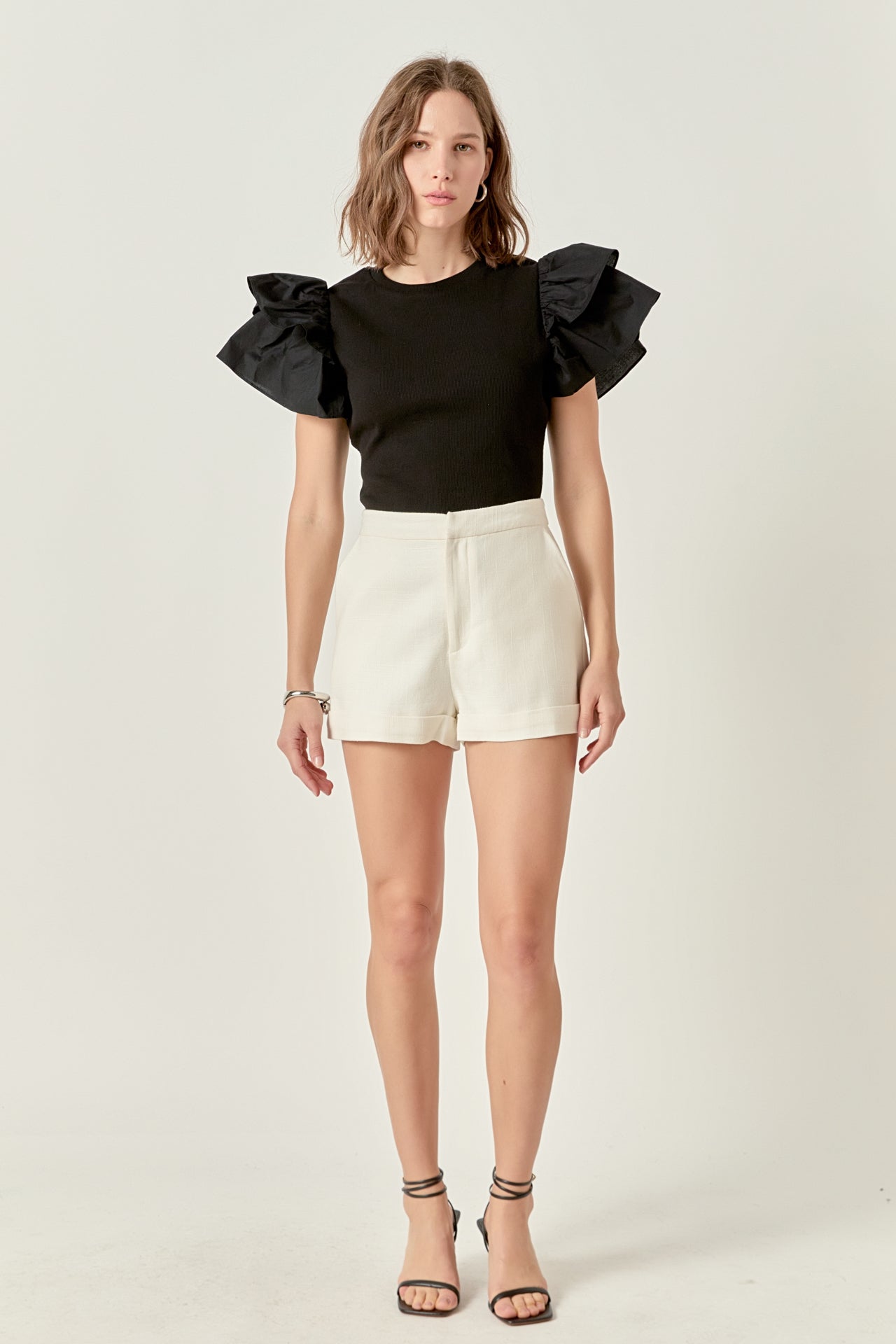 ENGLISH FACTORY - Mixed Media Ruffled Knit Top - TOPS available at Objectrare