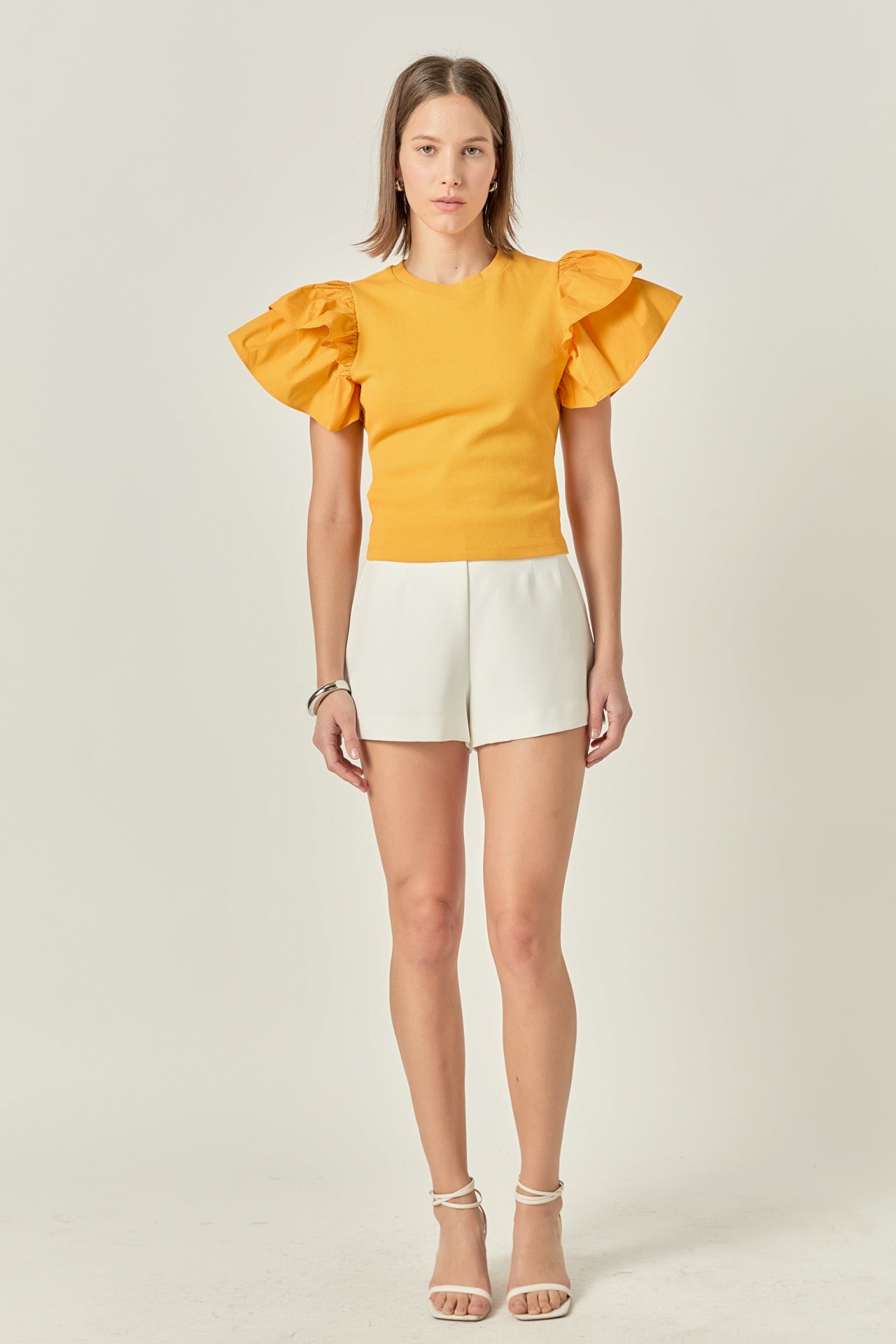 ENGLISH FACTORY - Mixed Media Ruffled Knit Top - TOPS available at Objectrare