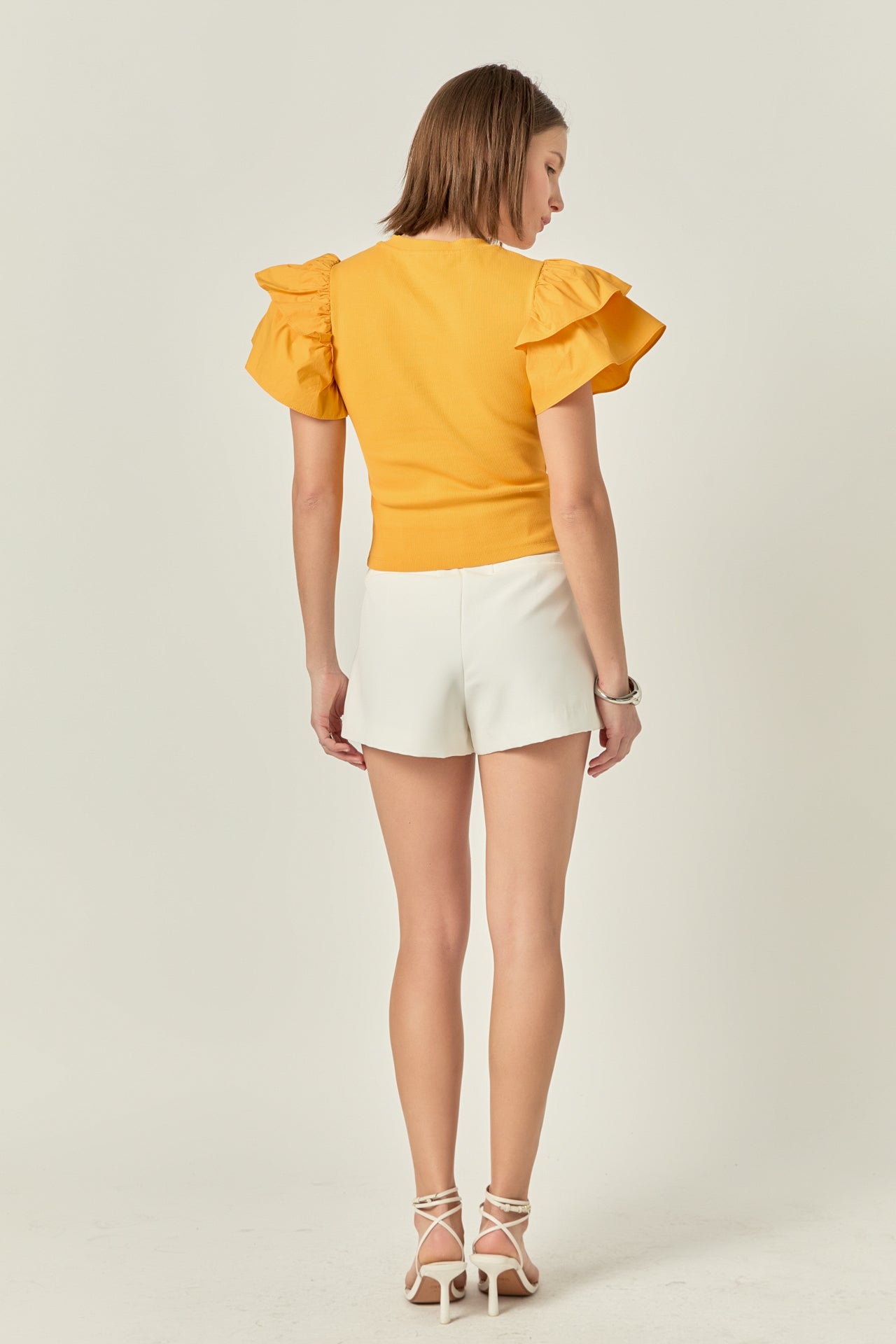 ENGLISH FACTORY - Mixed Media Ruffled Knit Top - TOPS available at Objectrare