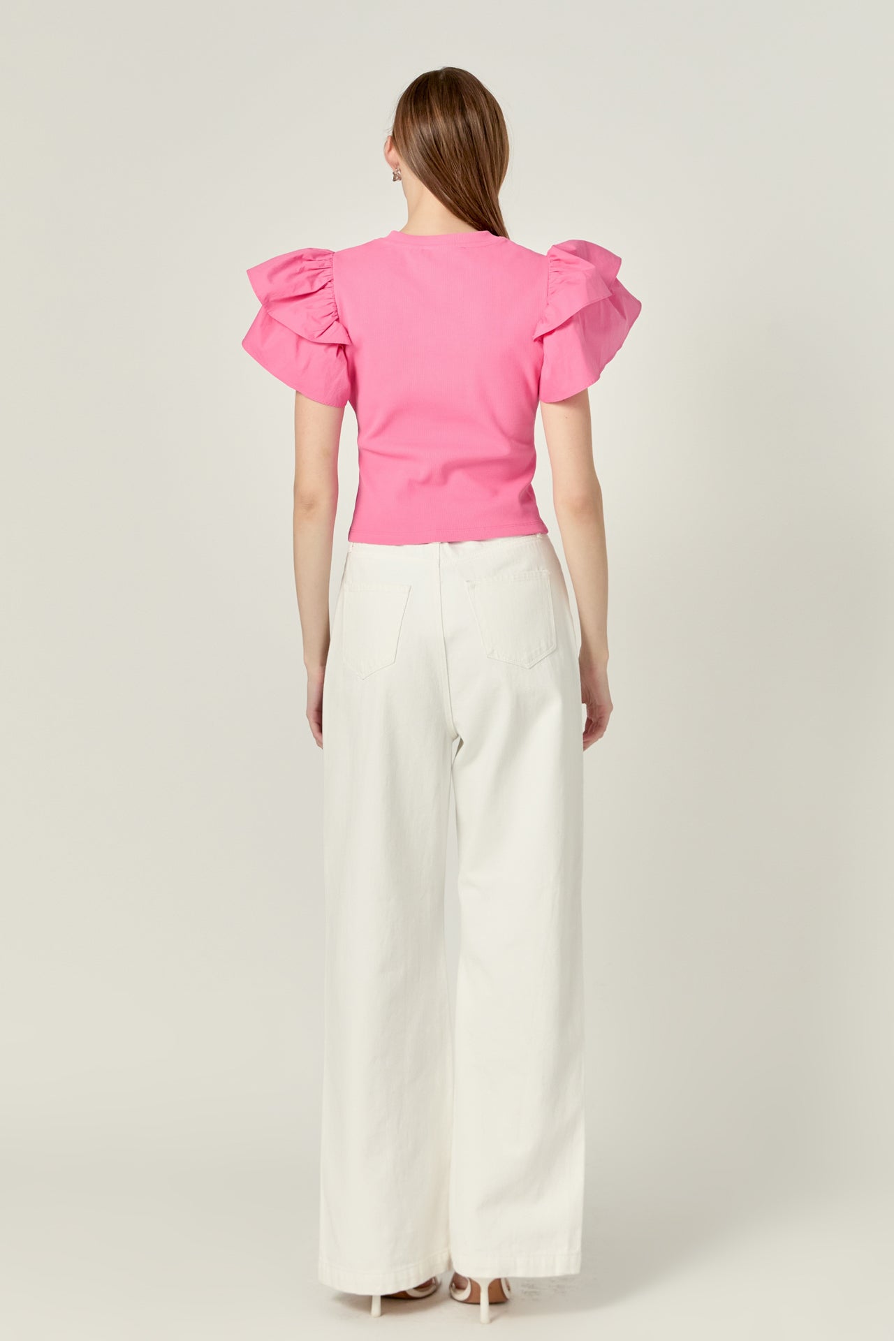 ENGLISH FACTORY - Mixed Media Ruffled Knit Top - TOPS available at Objectrare