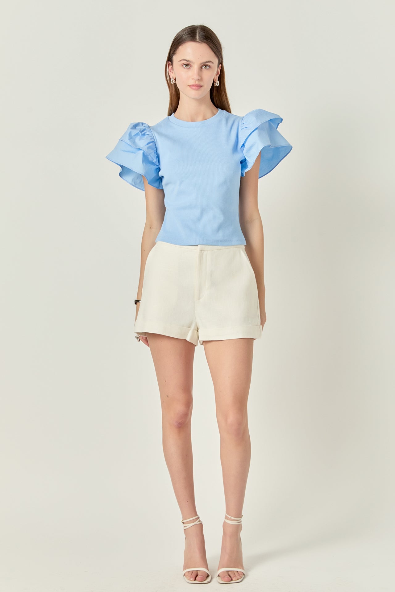ENGLISH FACTORY - Mixed Media Ruffled Knit Top - TOPS available at Objectrare