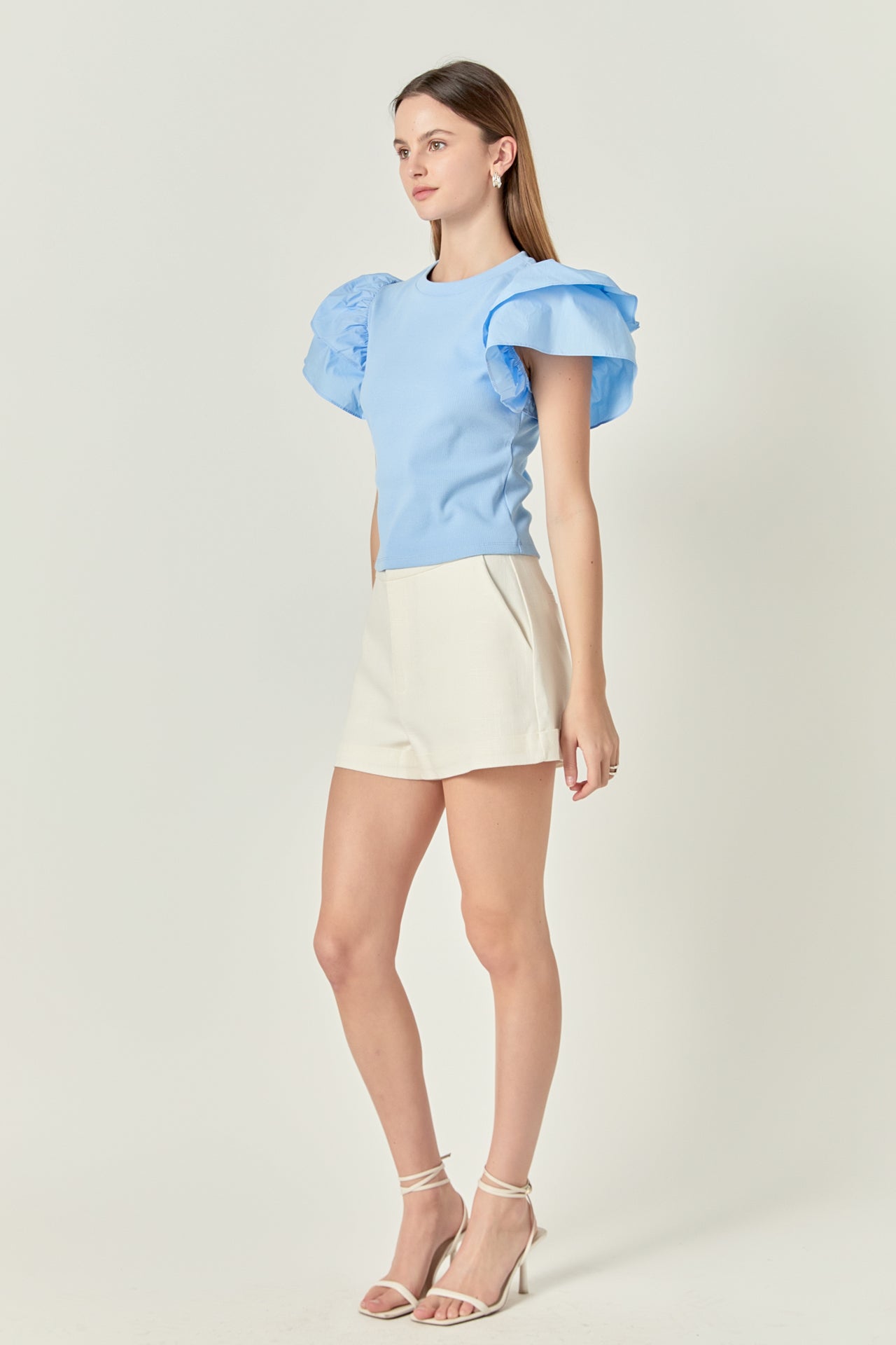 ENGLISH FACTORY - Mixed Media Ruffled Knit Top - TOPS available at Objectrare