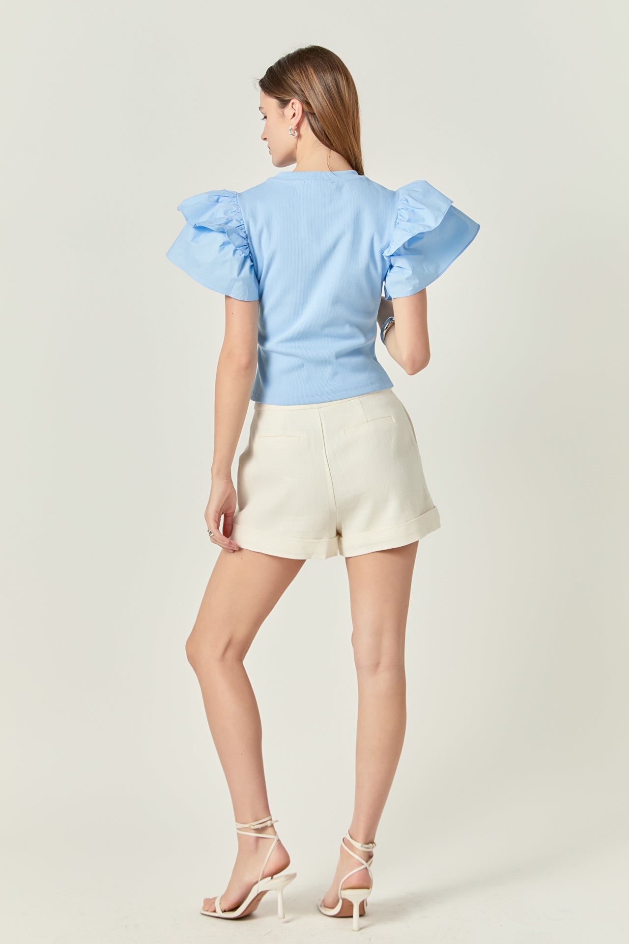 ENGLISH FACTORY - Mixed Media Ruffled Knit Top - TOPS available at Objectrare