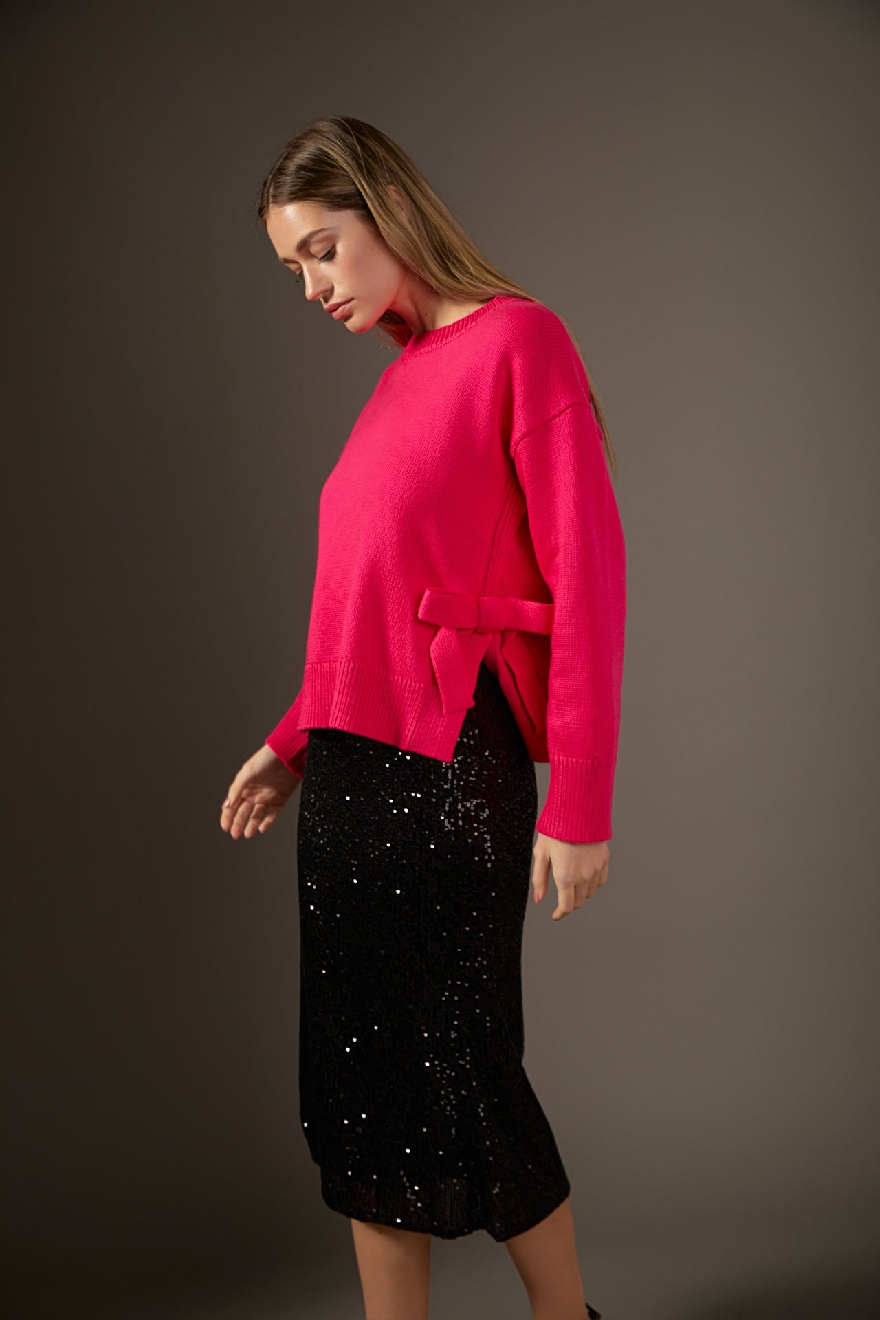 ENGLISH FACTORY - Side Tie Crewneck Sweater - SWEATERS & KNITS available at Objectrare