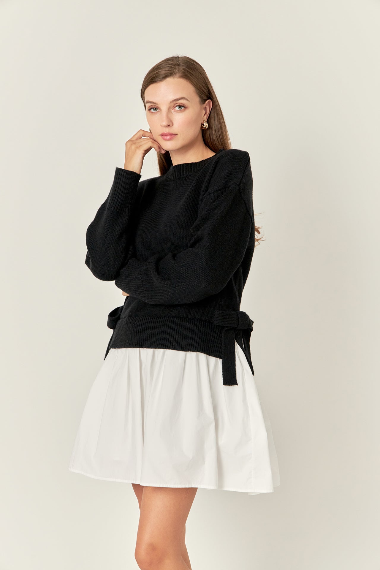 ENGLISH FACTORY - Side Tie Mixed Media Mini Dress - DRESSES available at Objectrare