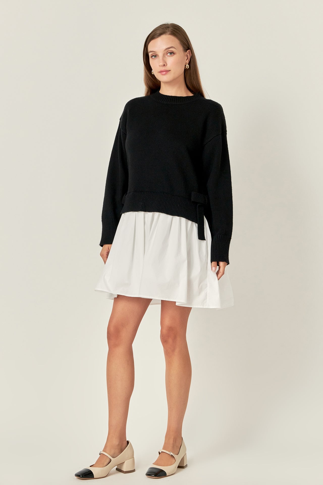 ENGLISH FACTORY - Side Tie Mixed Media Mini Dress - DRESSES available at Objectrare