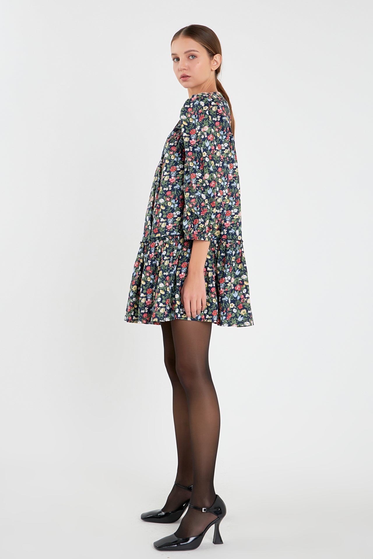 Floral Print Pintuck Mini Dress
