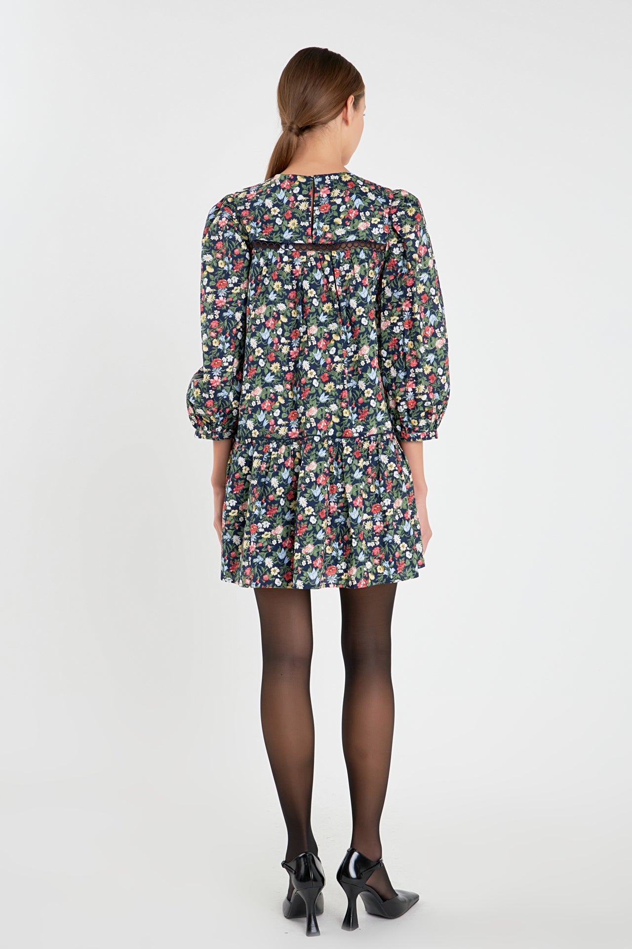 Floral Print Pintuck Mini Dress