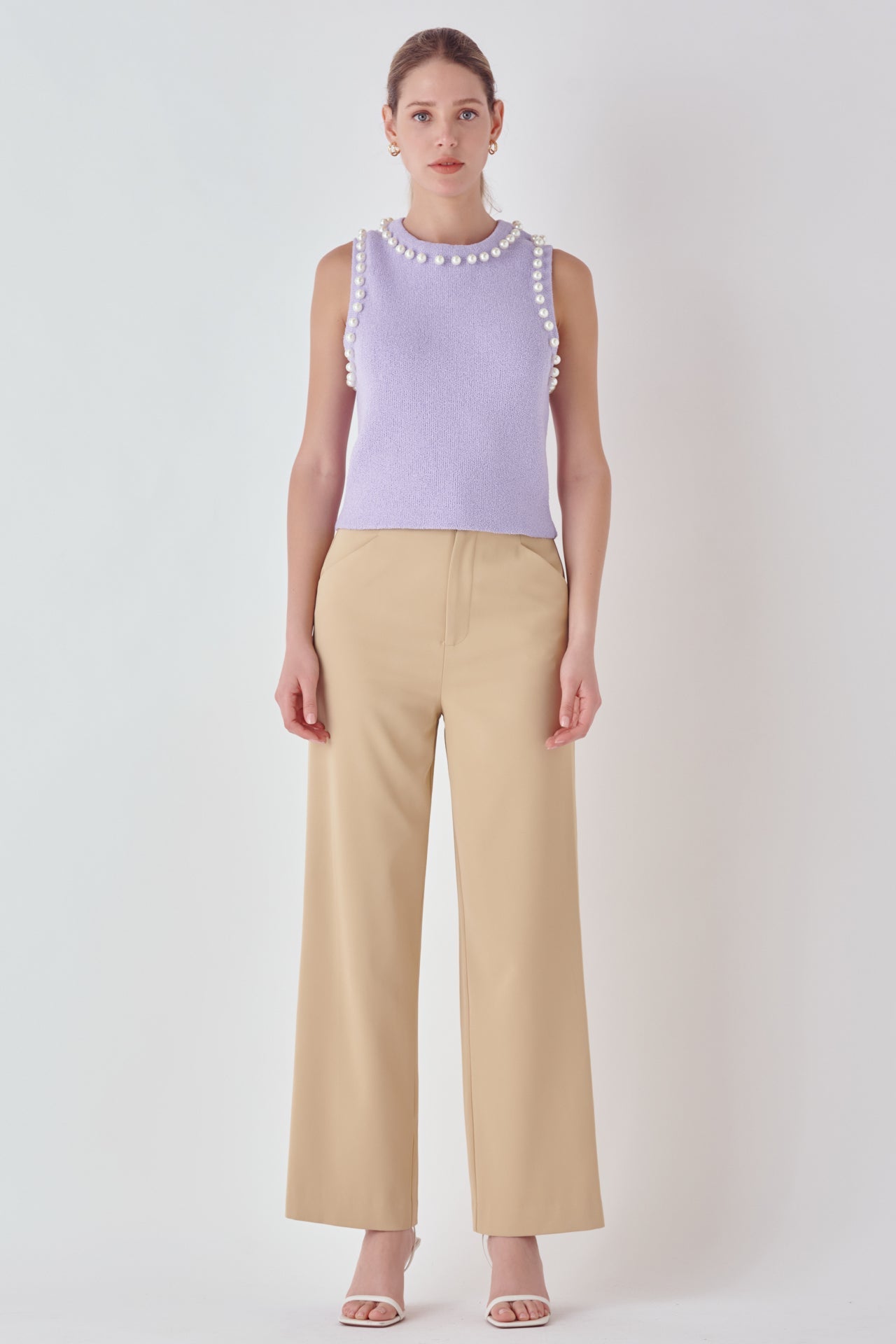 ENDLESS ROSE - Pearl Detail Knit Tank Top - TOPS available at Objectrare
