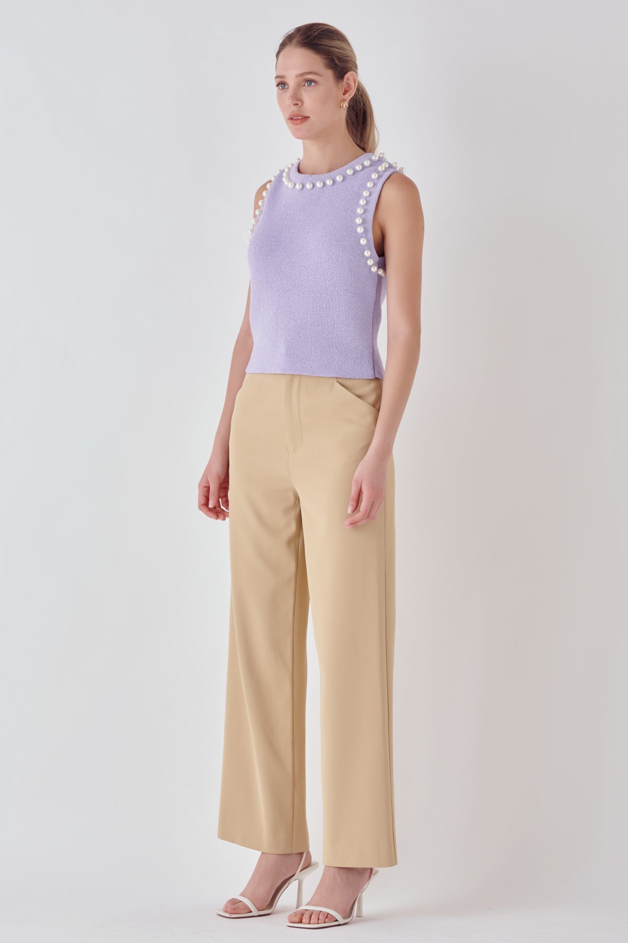 ENDLESS ROSE - Pearl Detail Knit Tank Top - TOPS available at Objectrare