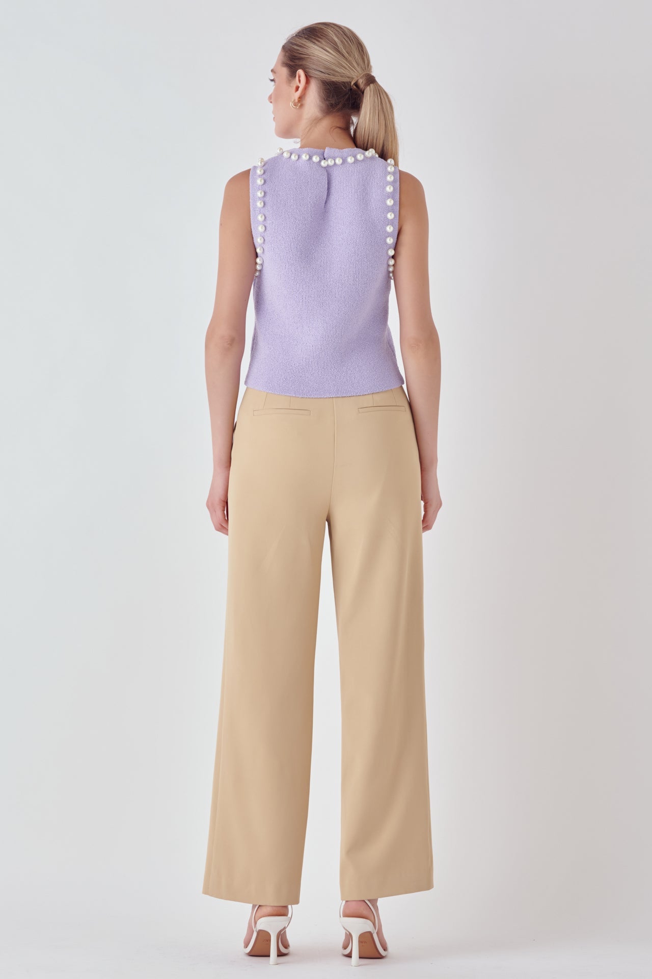 ENDLESS ROSE - Pearl Detail Knit Tank Top - TOPS available at Objectrare