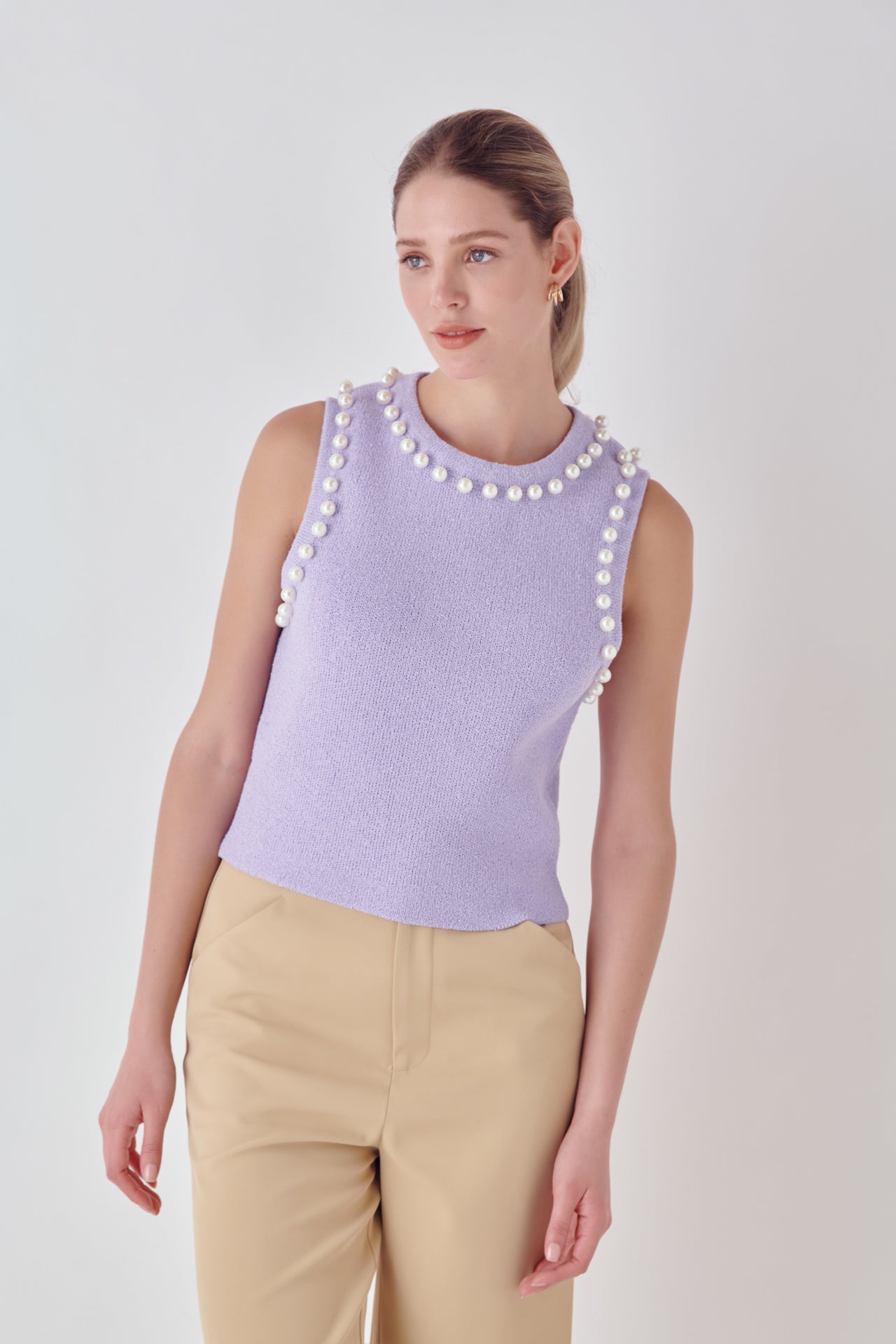 ENDLESS ROSE - Pearl Detail Knit Tank Top - TOPS available at Objectrare