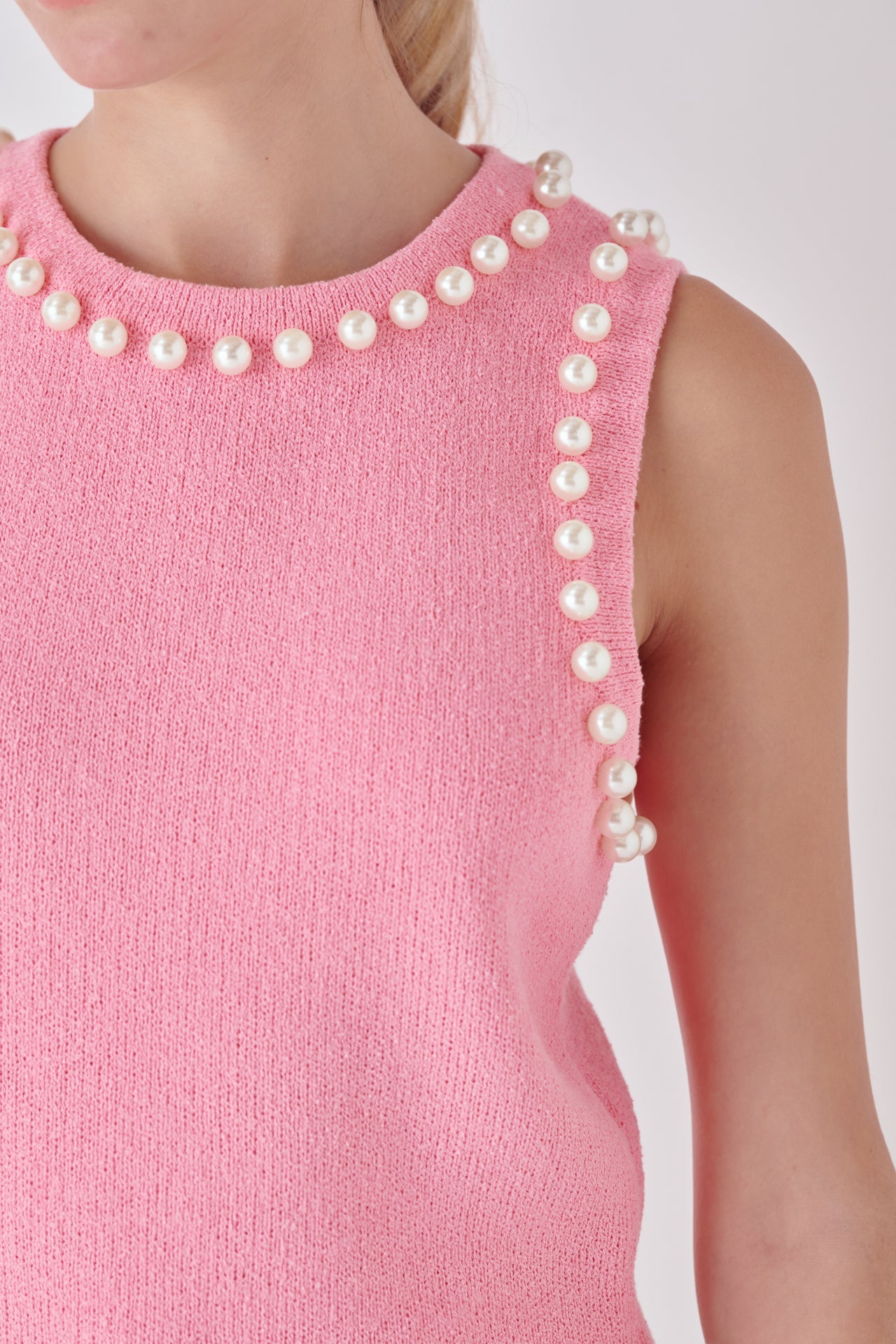 ENDLESS ROSE - Pearl Detail Knit Tank Top - TOPS available at Objectrare