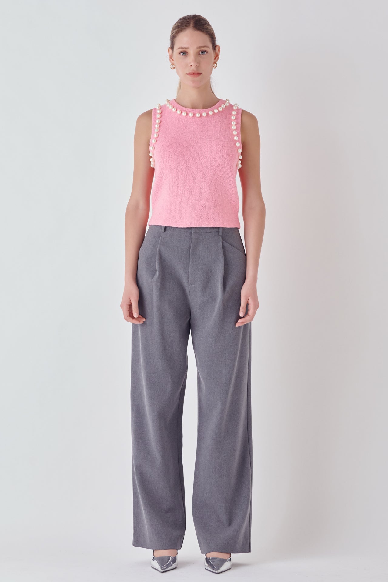ENDLESS ROSE - Pearl Detail Knit Tank Top - TOPS available at Objectrare