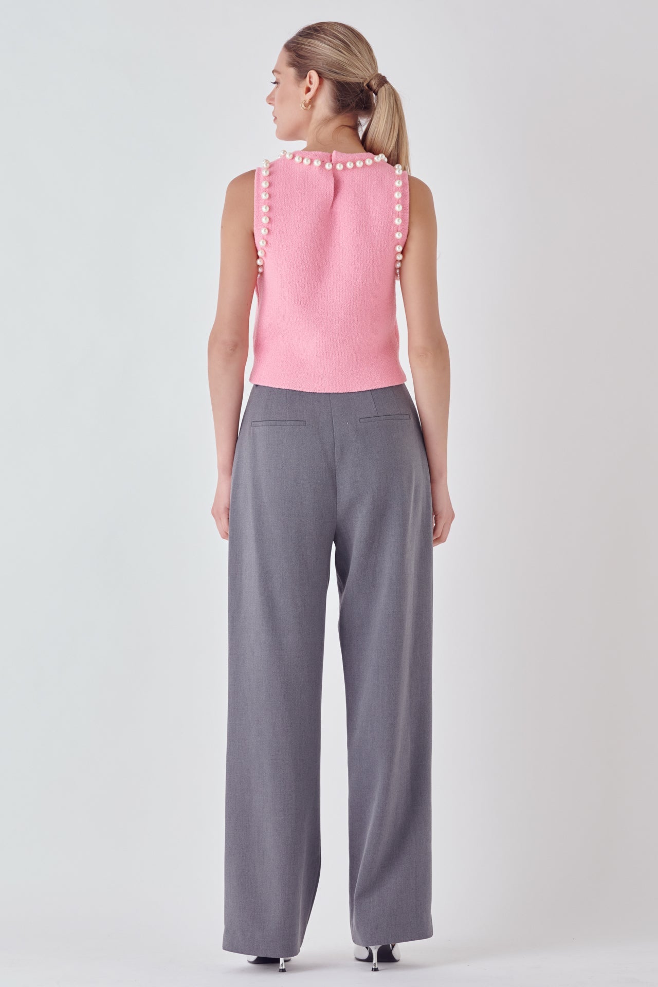 ENDLESS ROSE - Pearl Detail Knit Tank Top - TOPS available at Objectrare