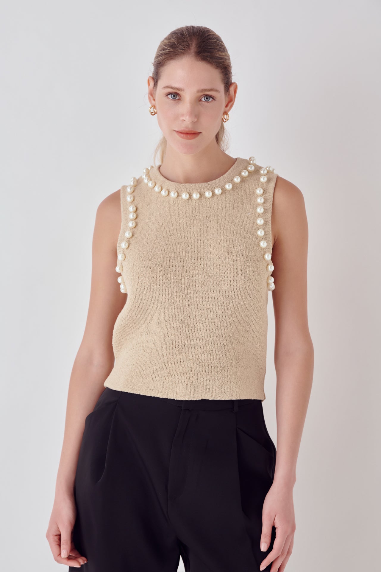 ENDLESS ROSE - Pearl Detail Knit Tank Top - TOPS available at Objectrare
